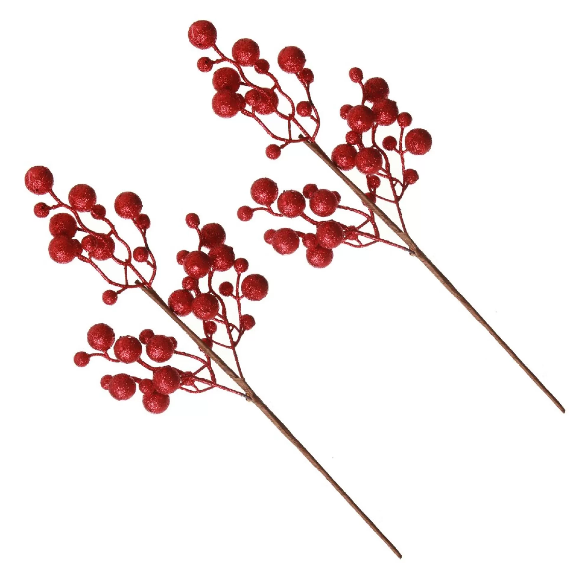 Red Glitter Berry Pick - Set of 2 Christmas Tree Picks |