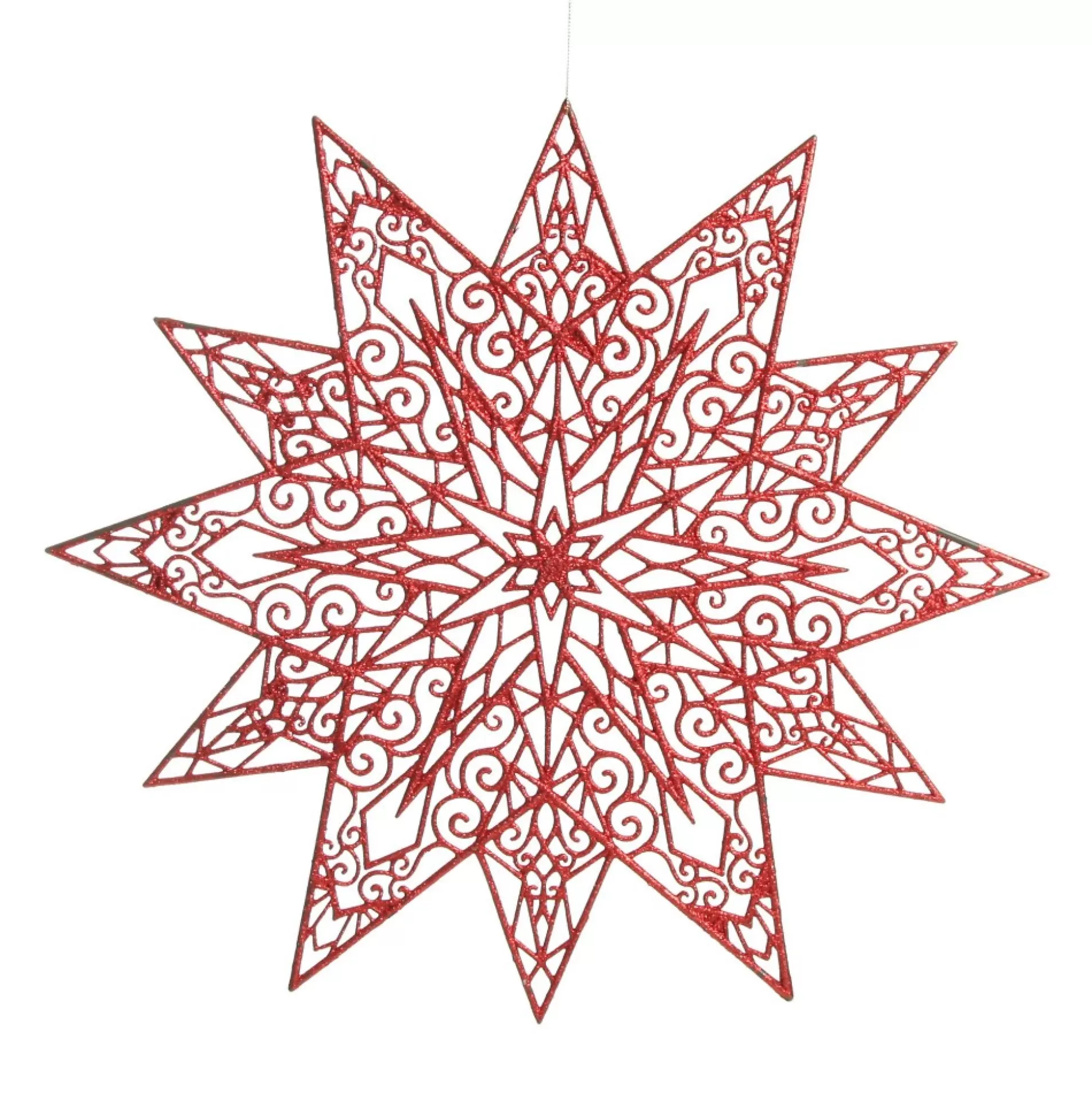 Red Glitter Hanging Christmas Star Snowflakes And Stars |