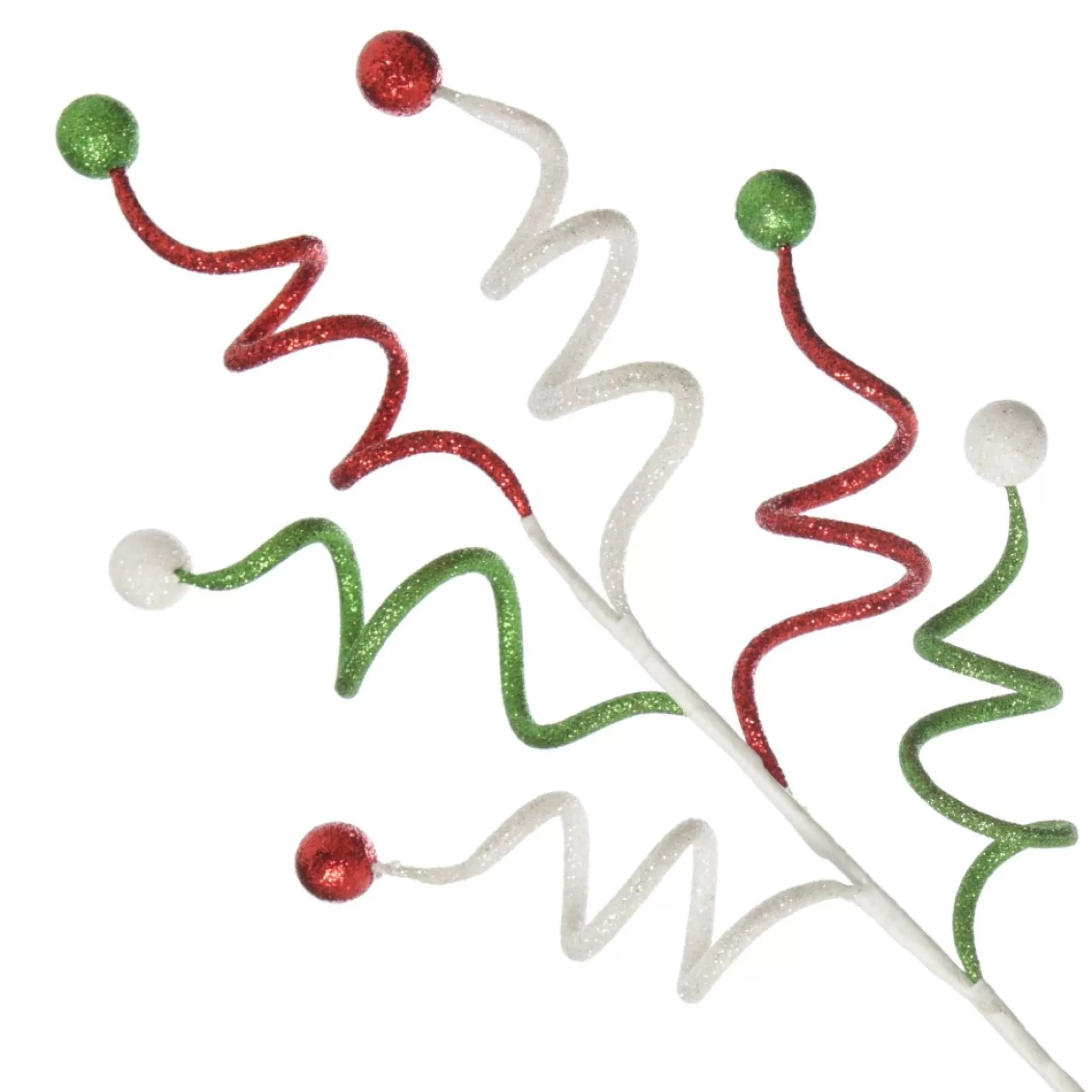 Red, Green and White Glitter Curly Christmas Pick Christmas Tree Picks |