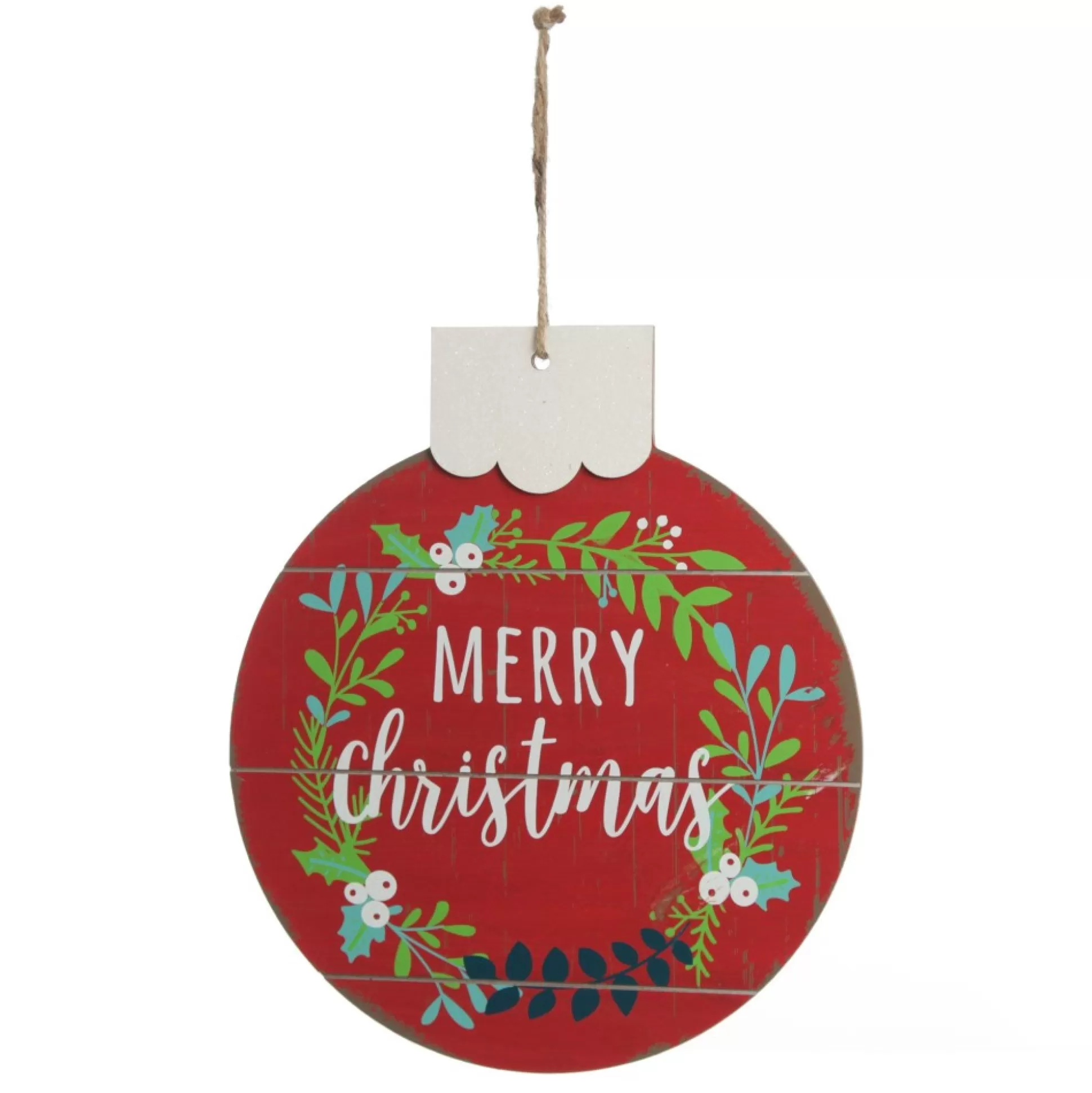 Red Merry Christmas Wooden Bauble Plaque Wall Hangings And Signs |