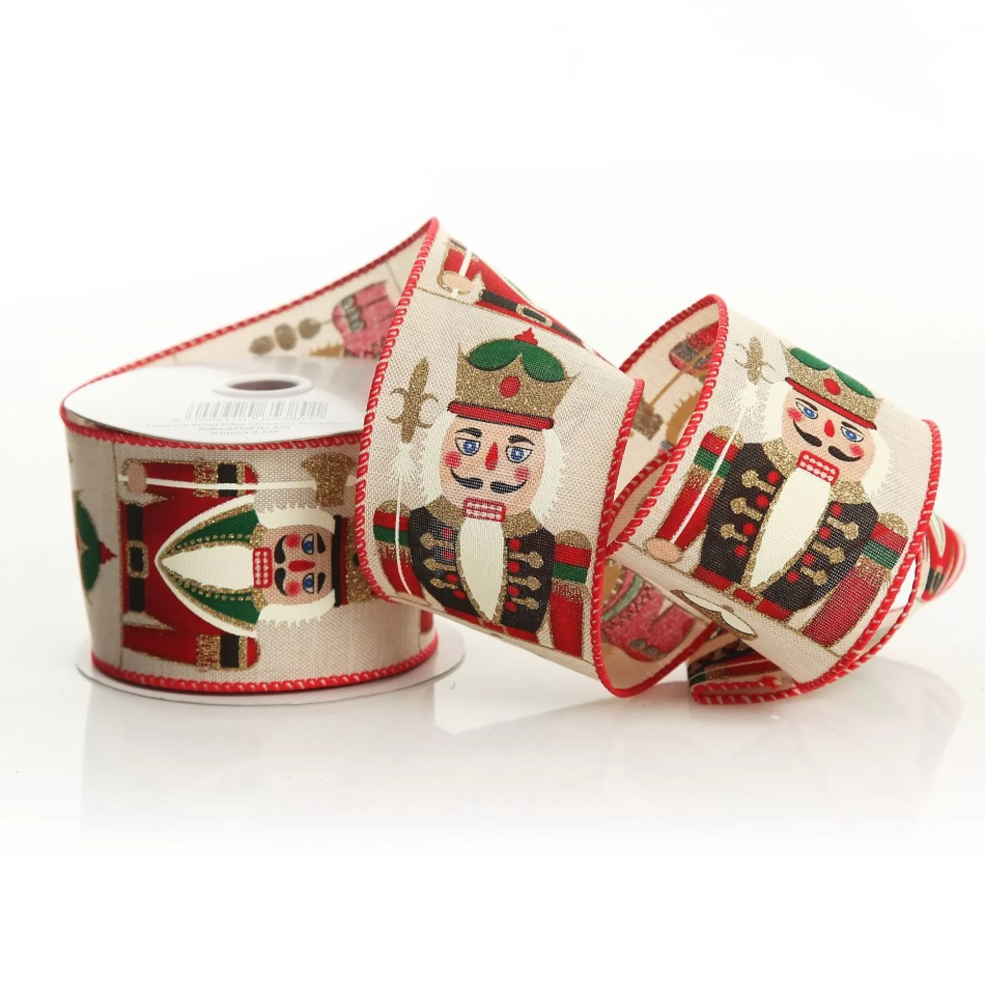 Red Nutcracker Print Christmas Ribbon with Wired Edge - 6.3cm Ribbons |