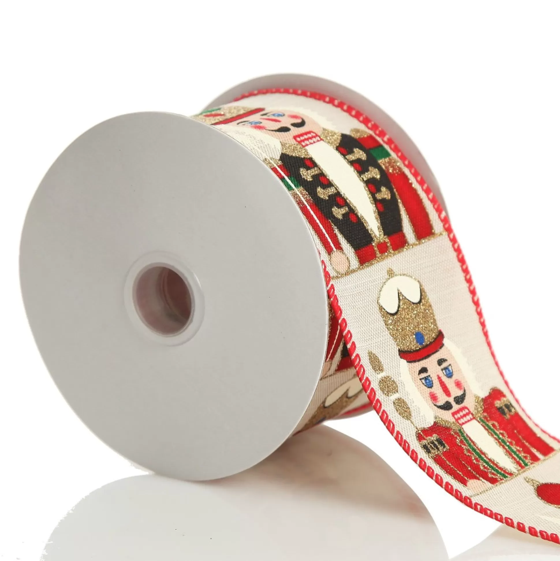 Red Nutcracker Print Christmas Ribbon with Wired Edge - 6.3cm Ribbons |