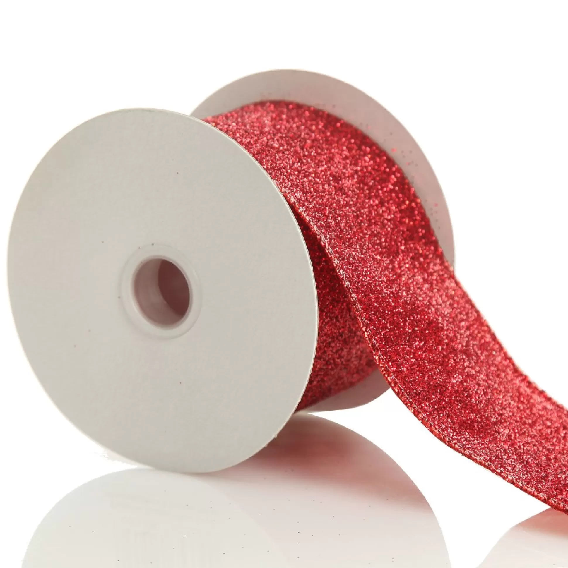 Red Sparkle Glitter Ribbon Wired Edge - 6.3cm Ribbons |
