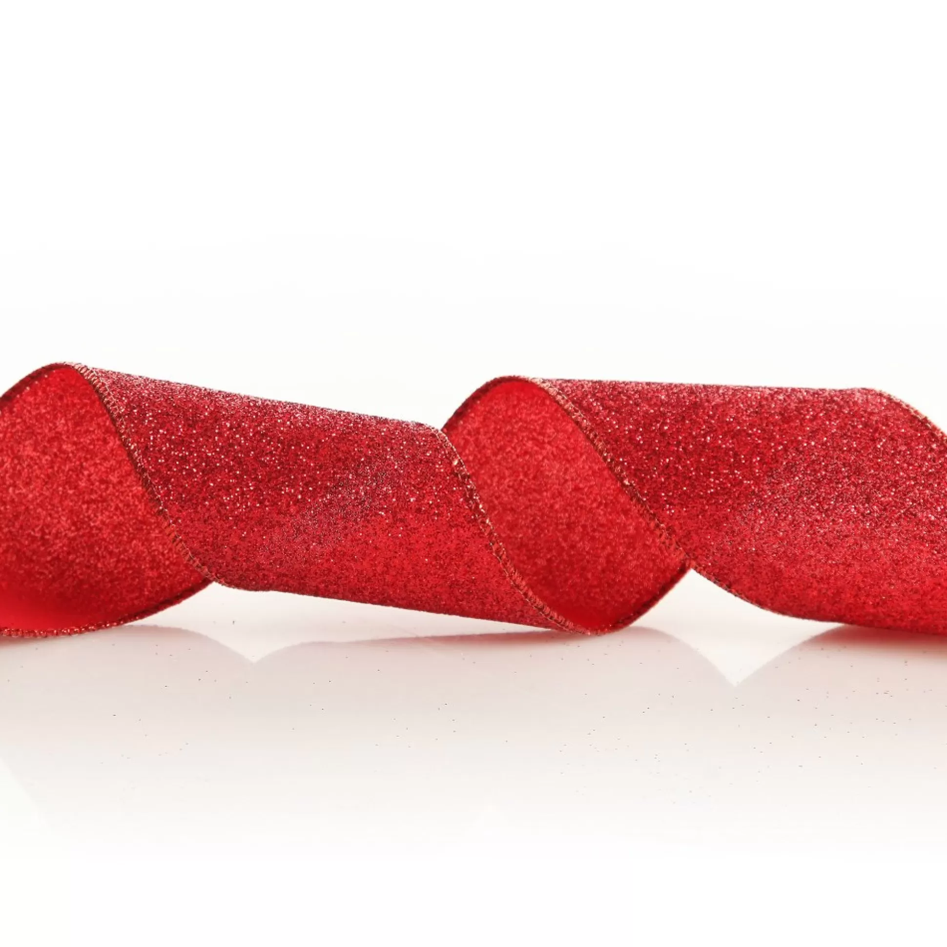 Red Sparkle Glitter Ribbon Wired Edge - 6.3cm Ribbons |