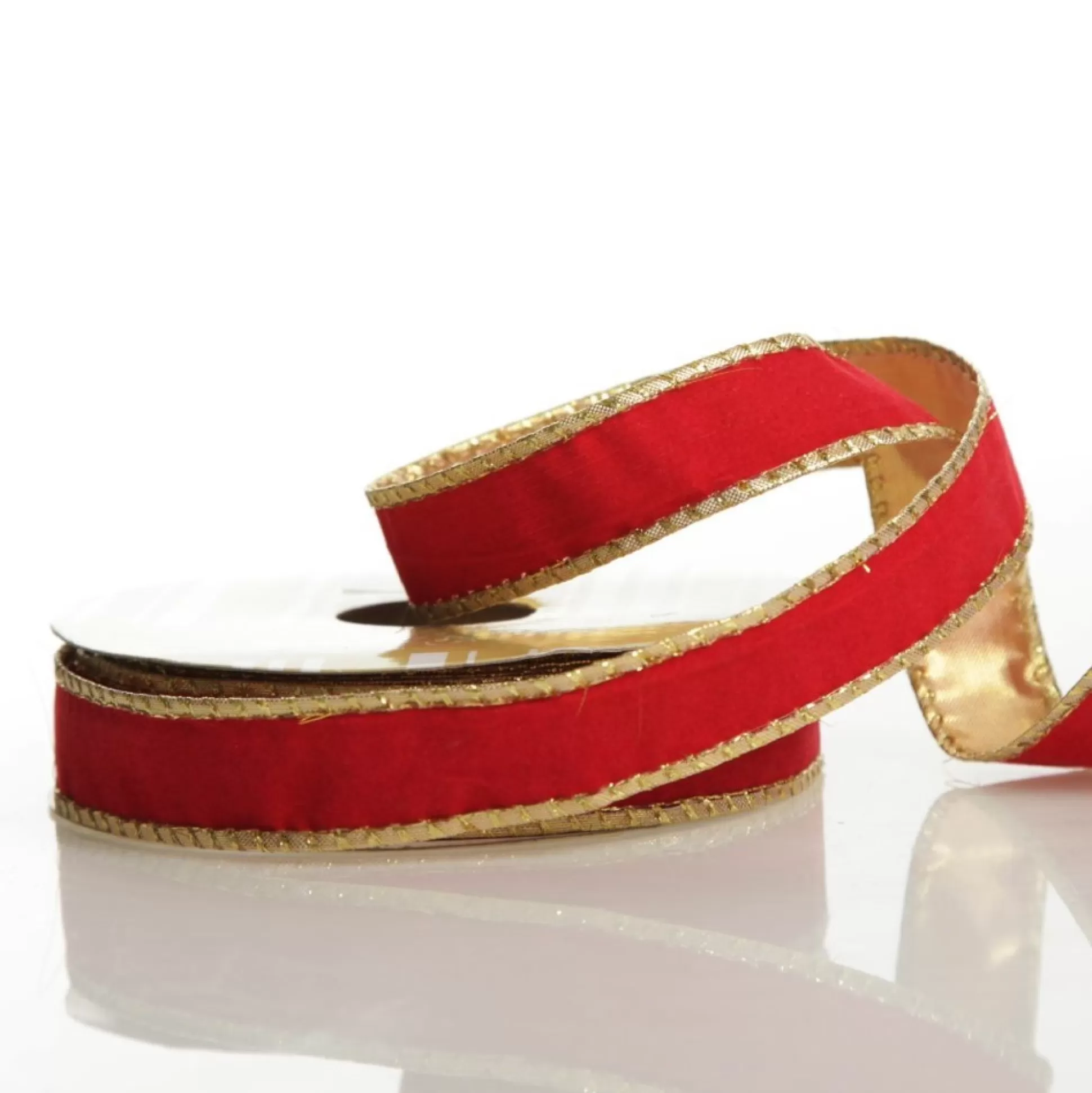 Red Velvet Gold Trim Wired Christmas Ribbon Ribbons |
