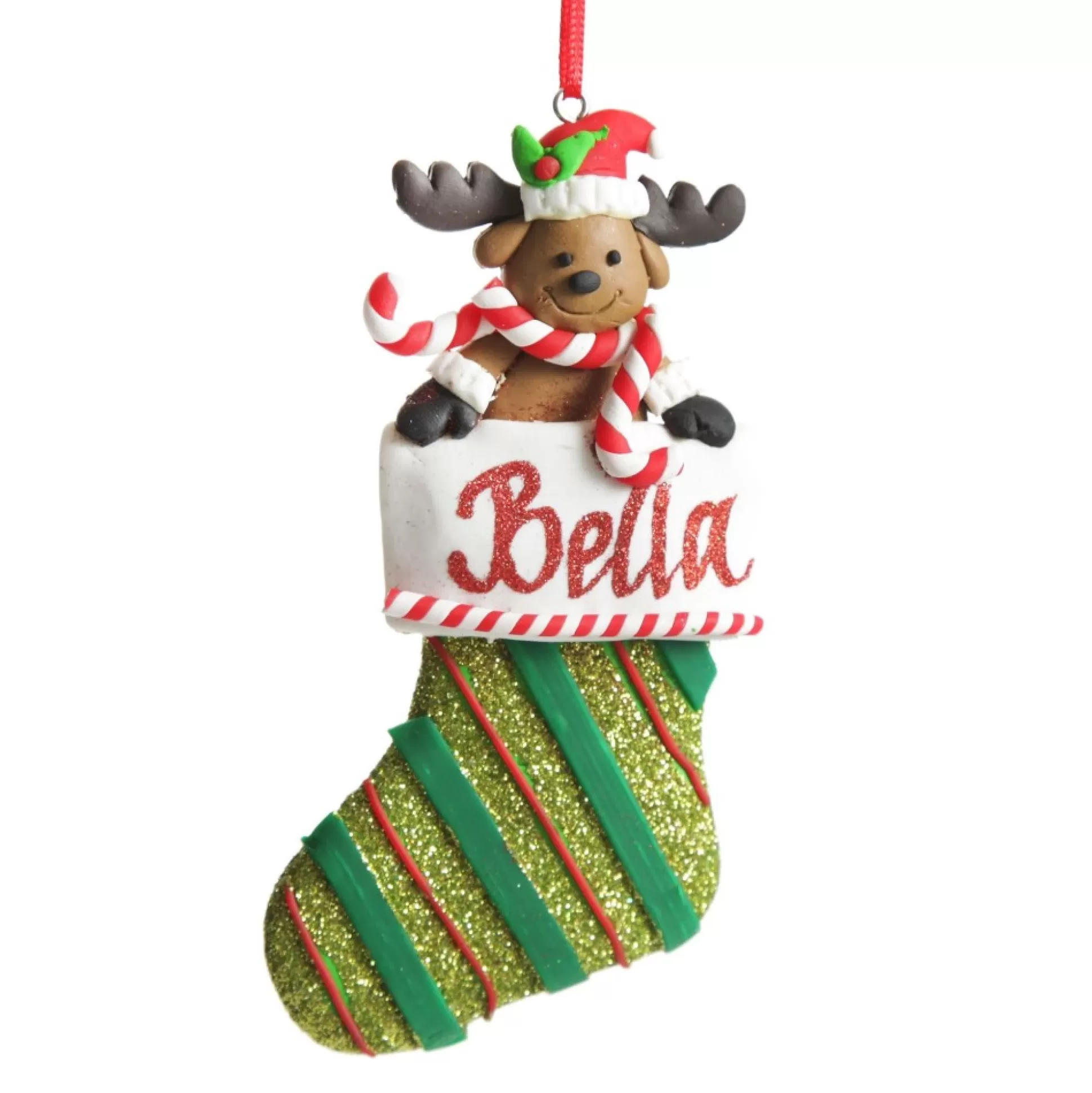 Reindeer in Glitter Stocking Decoration Personalised Decorations |