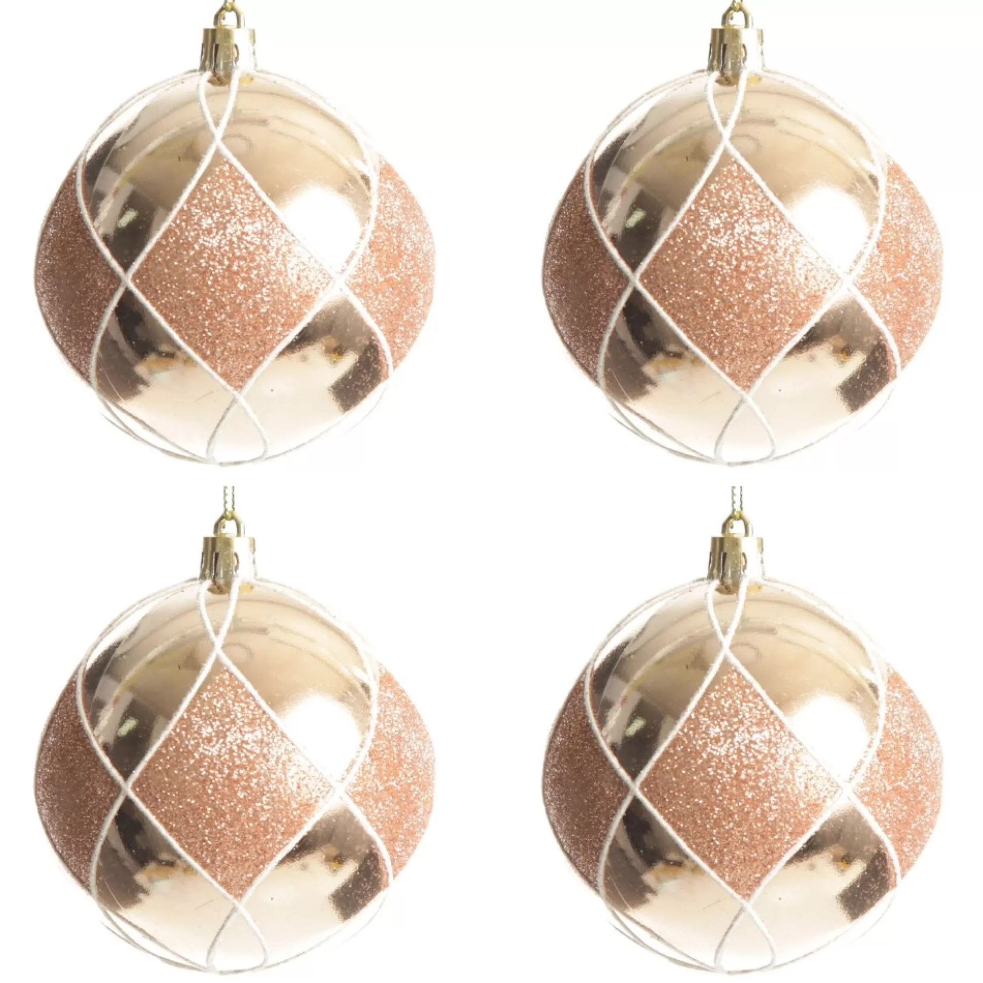 Rose Gold Diamond Christmas Baubles - Set of 4 Christmas Bauble Sets |