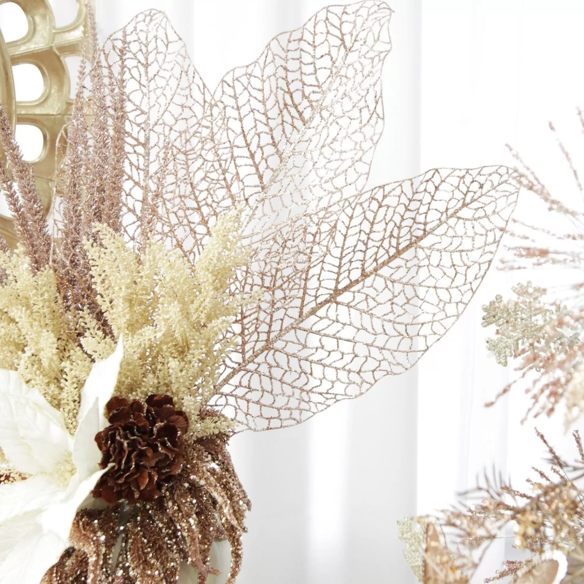 Rose Gold Mesh Palm Leaf Christmas Sprays |