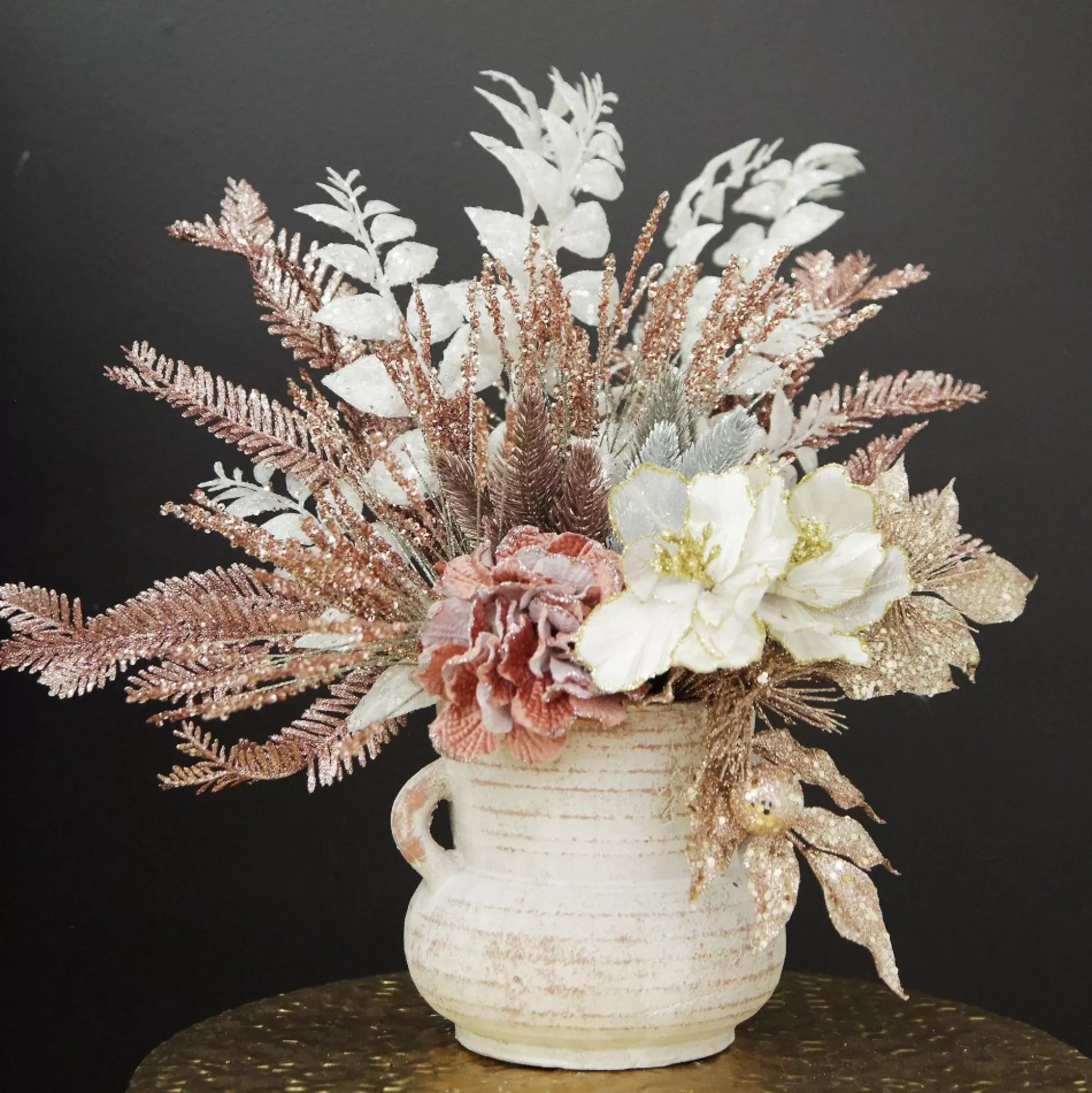 Rose Gold Sequin Leaves and Spike Spray Christmas Sprays |