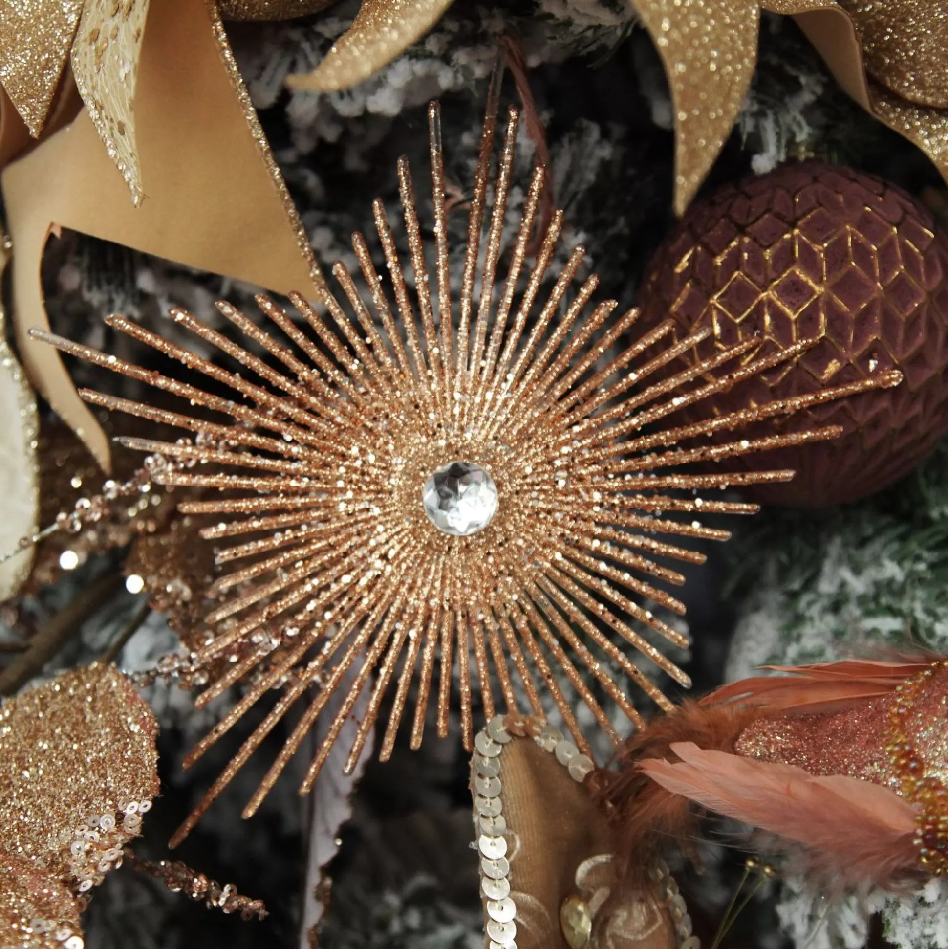 Rose Gold Starburst Tree Decoration Snowflakes And Stars |