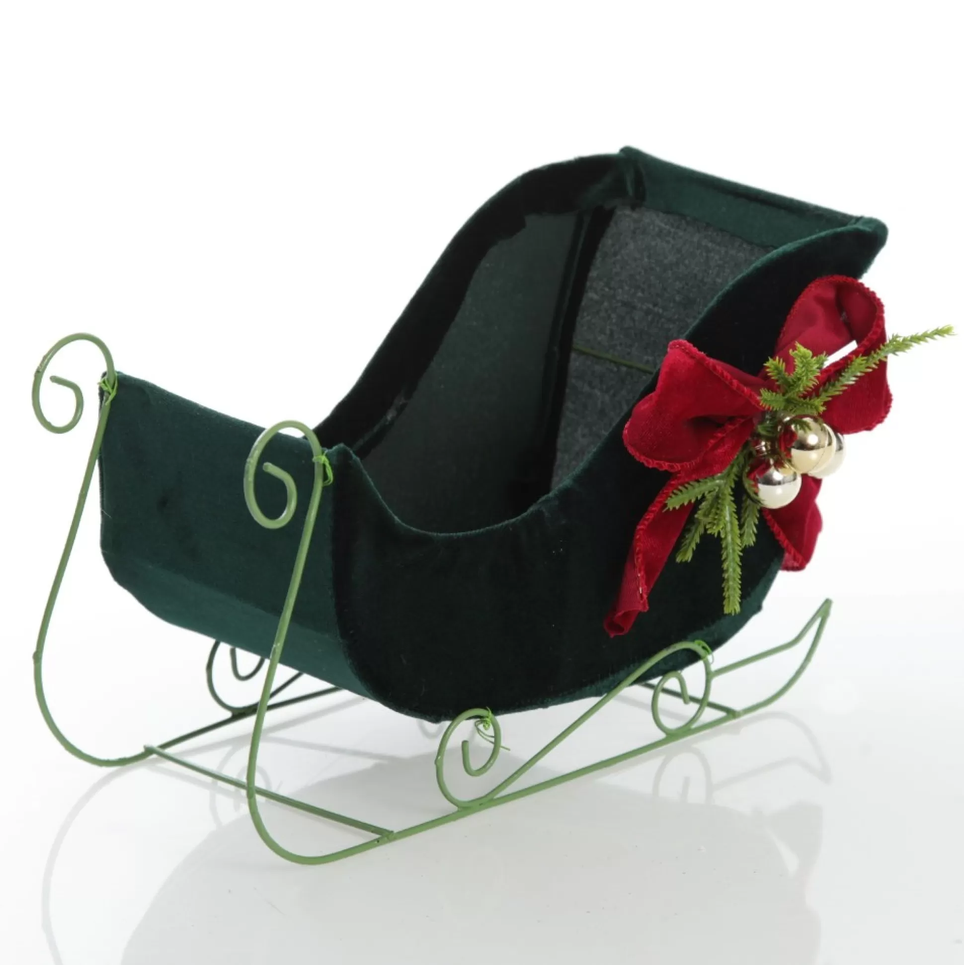 Royal Green Velvet Sleigh with Red Bow Christmas Ornaments |