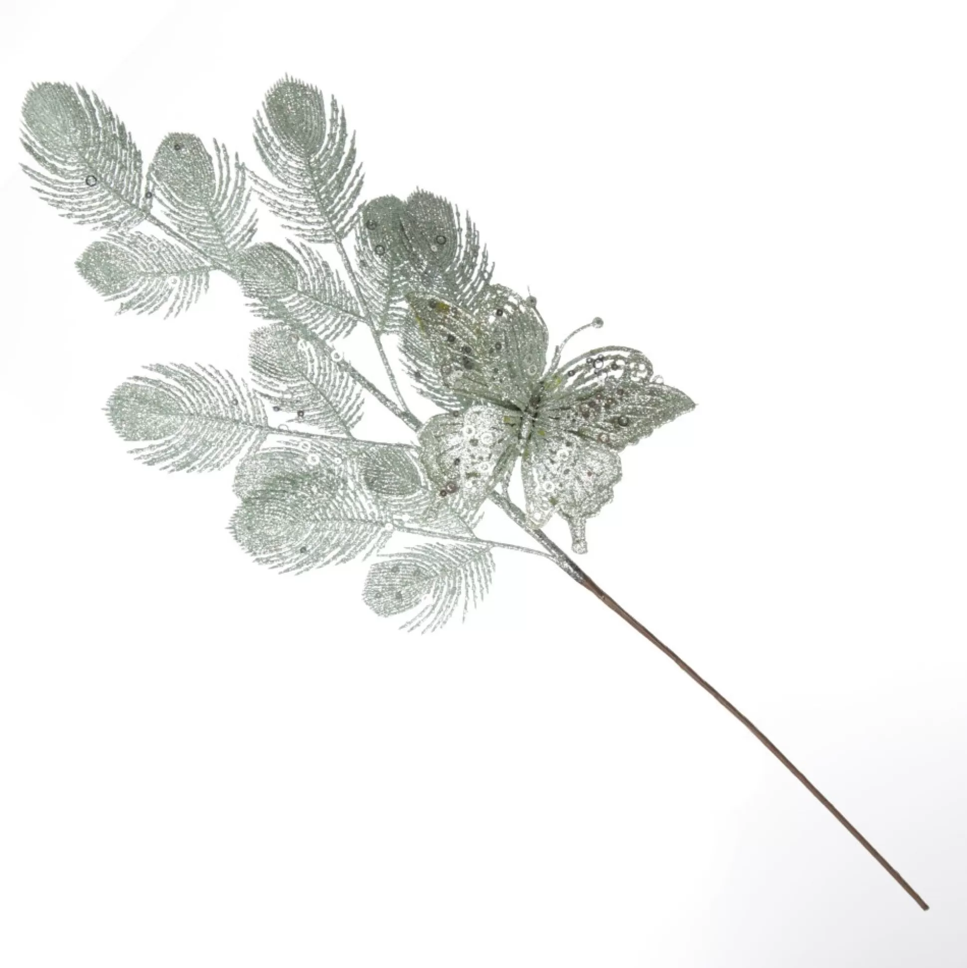 Sage Glitter Feathers with Butterfly Spray Pick Christmas Sprays |