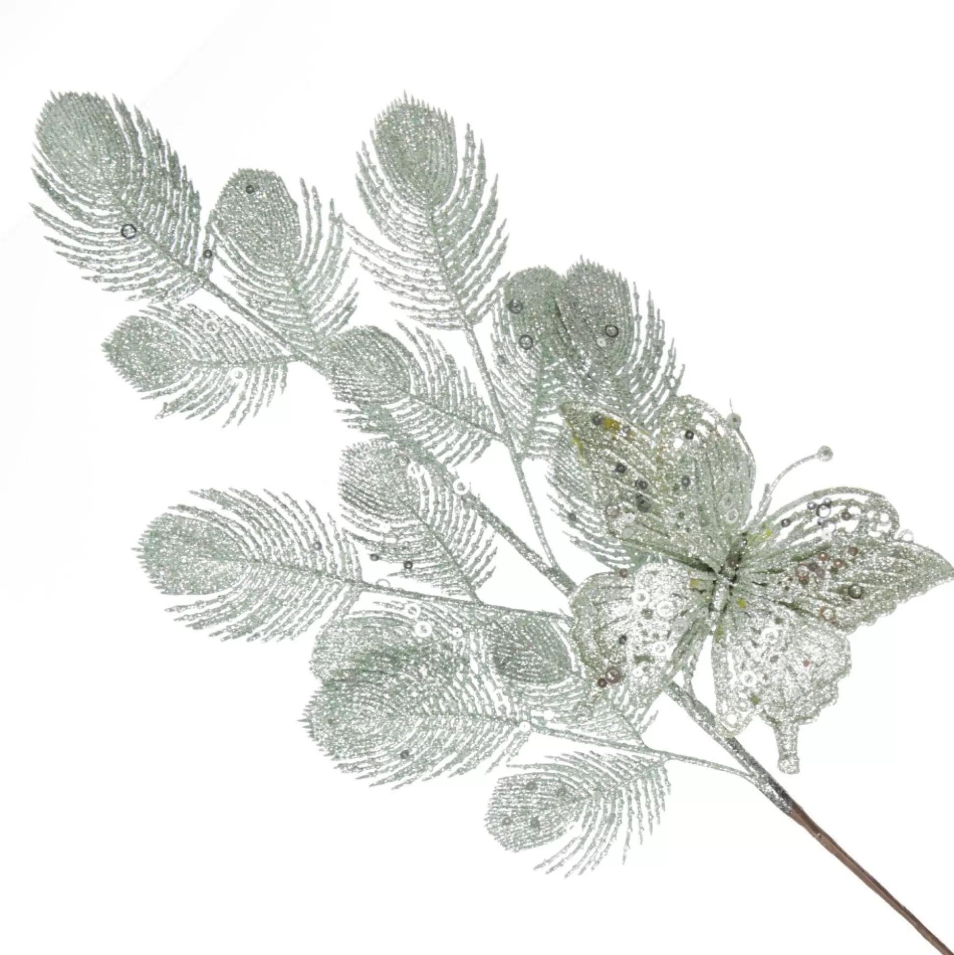 Sage Glitter Feathers with Butterfly Spray Pick Christmas Sprays |