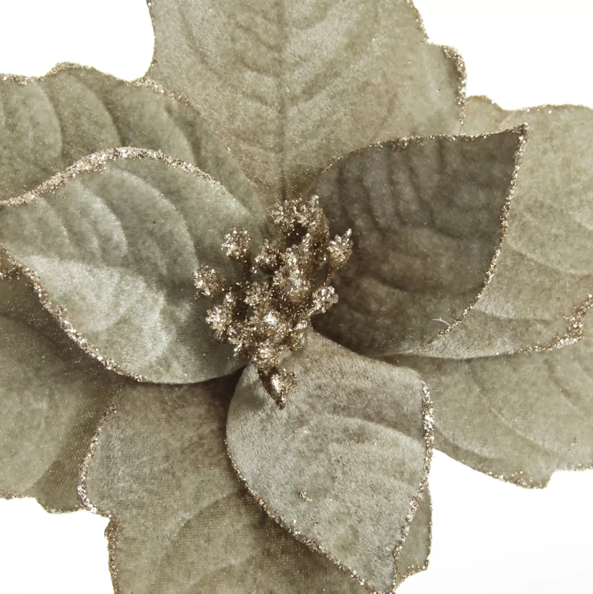 Sage Velvet Poinsettia Flower Clip Glitter Trim Christmas Flowers |