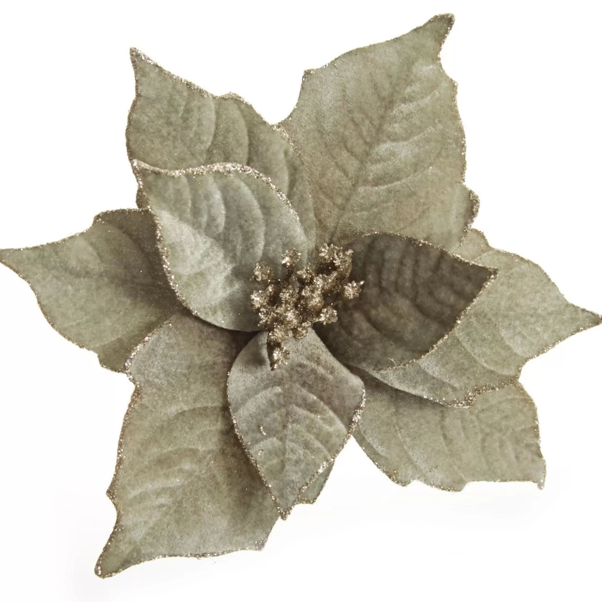 Sage Velvet Poinsettia Flower Clip Glitter Trim Christmas Flowers |