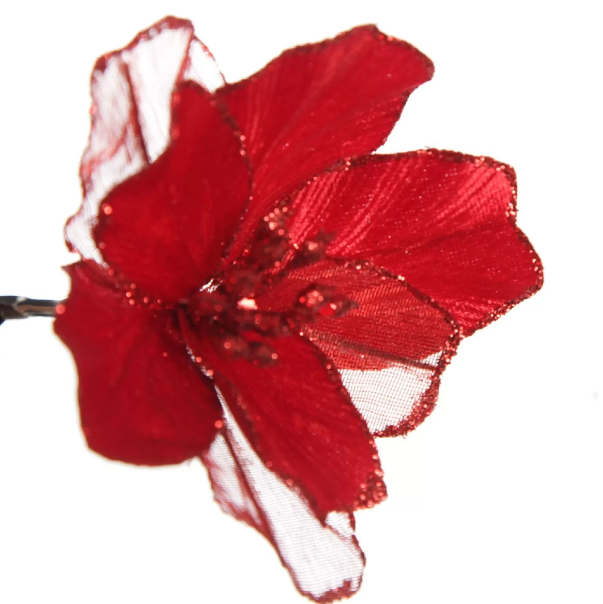 Sheer Red with Sequin Edge Magnolia Flower Clip Christmas Flowers |