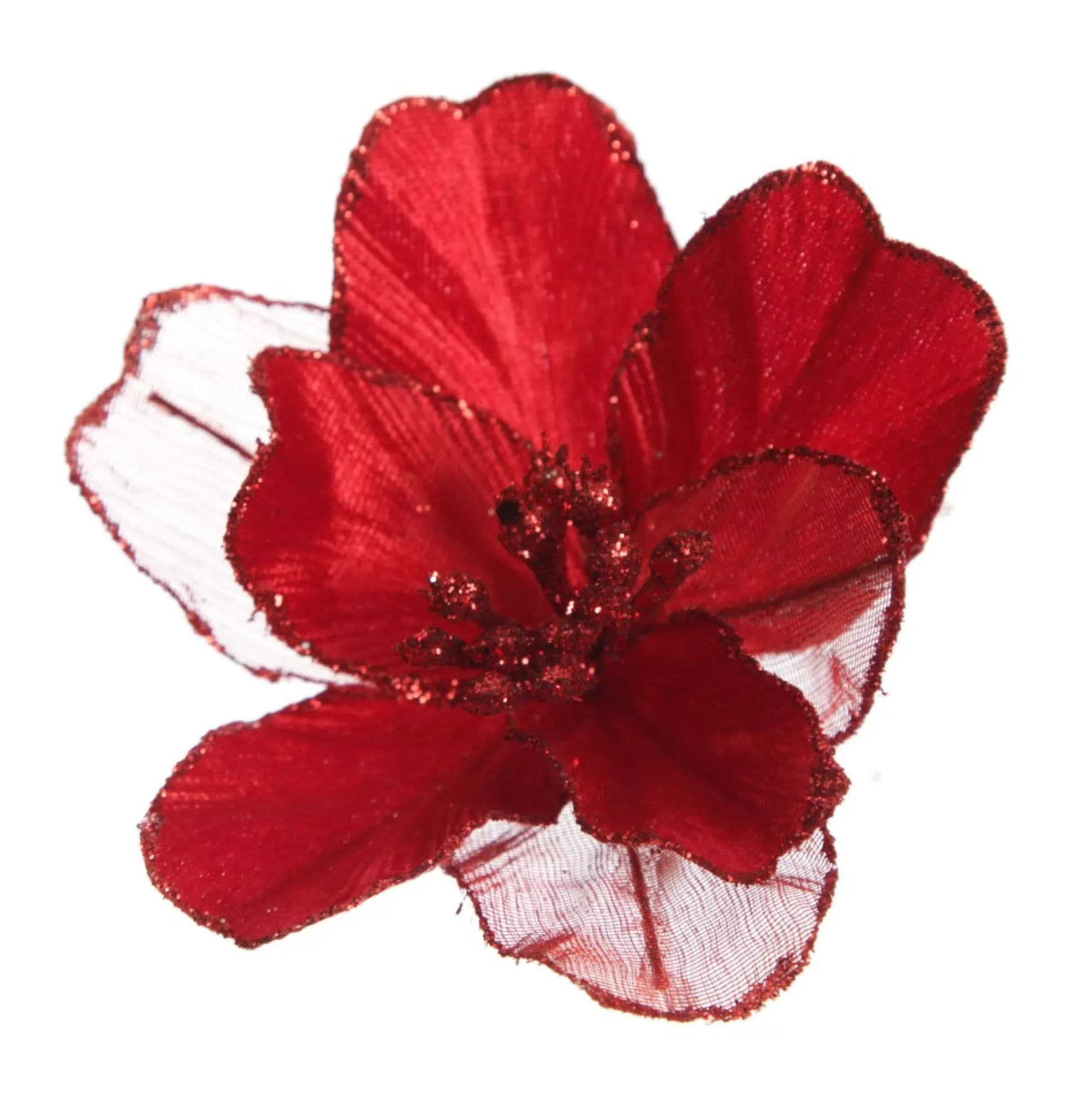 Sheer Red with Sequin Edge Magnolia Flower Clip Christmas Flowers |