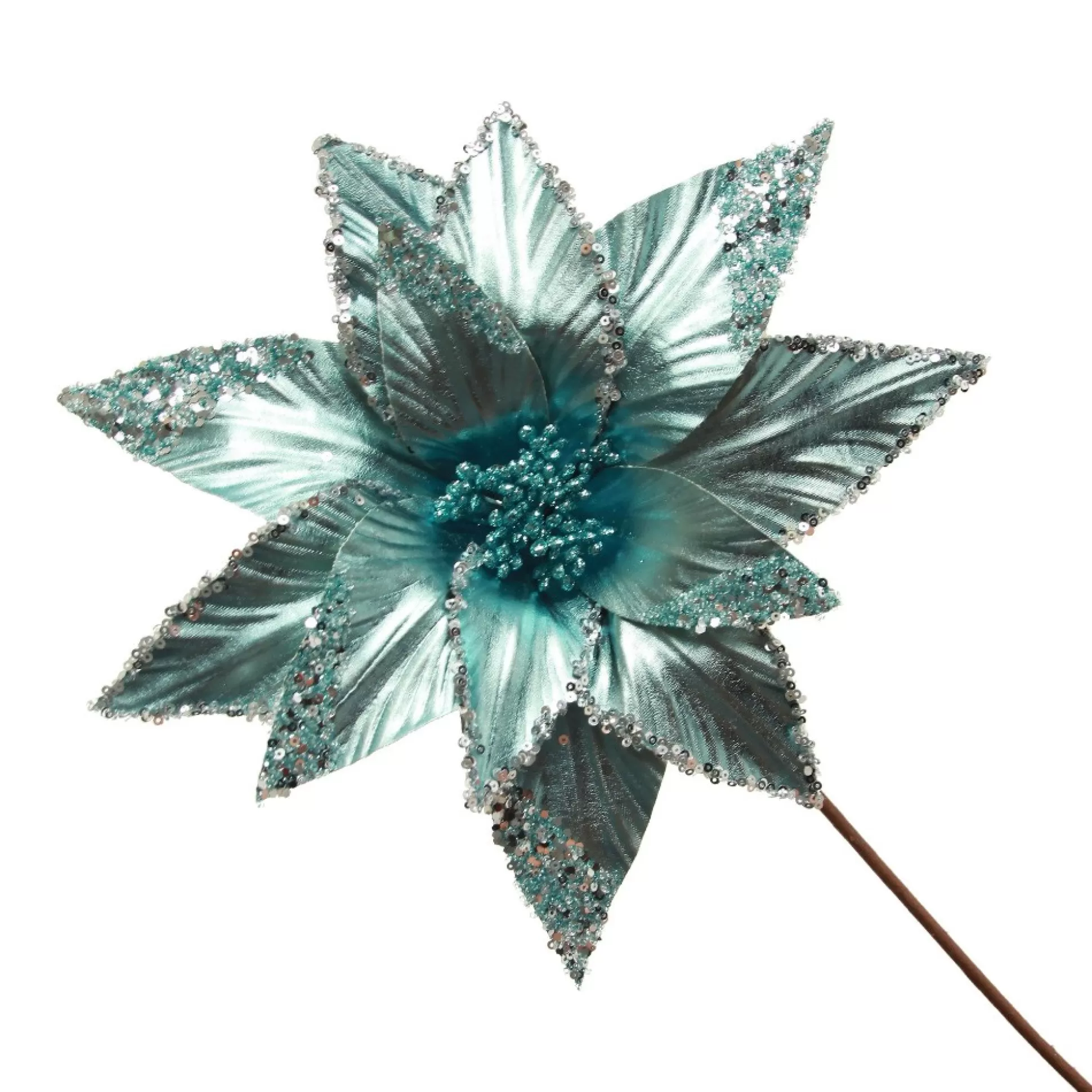 Shiny Blue Poinsettia Flower Stem Christmas Flowers |