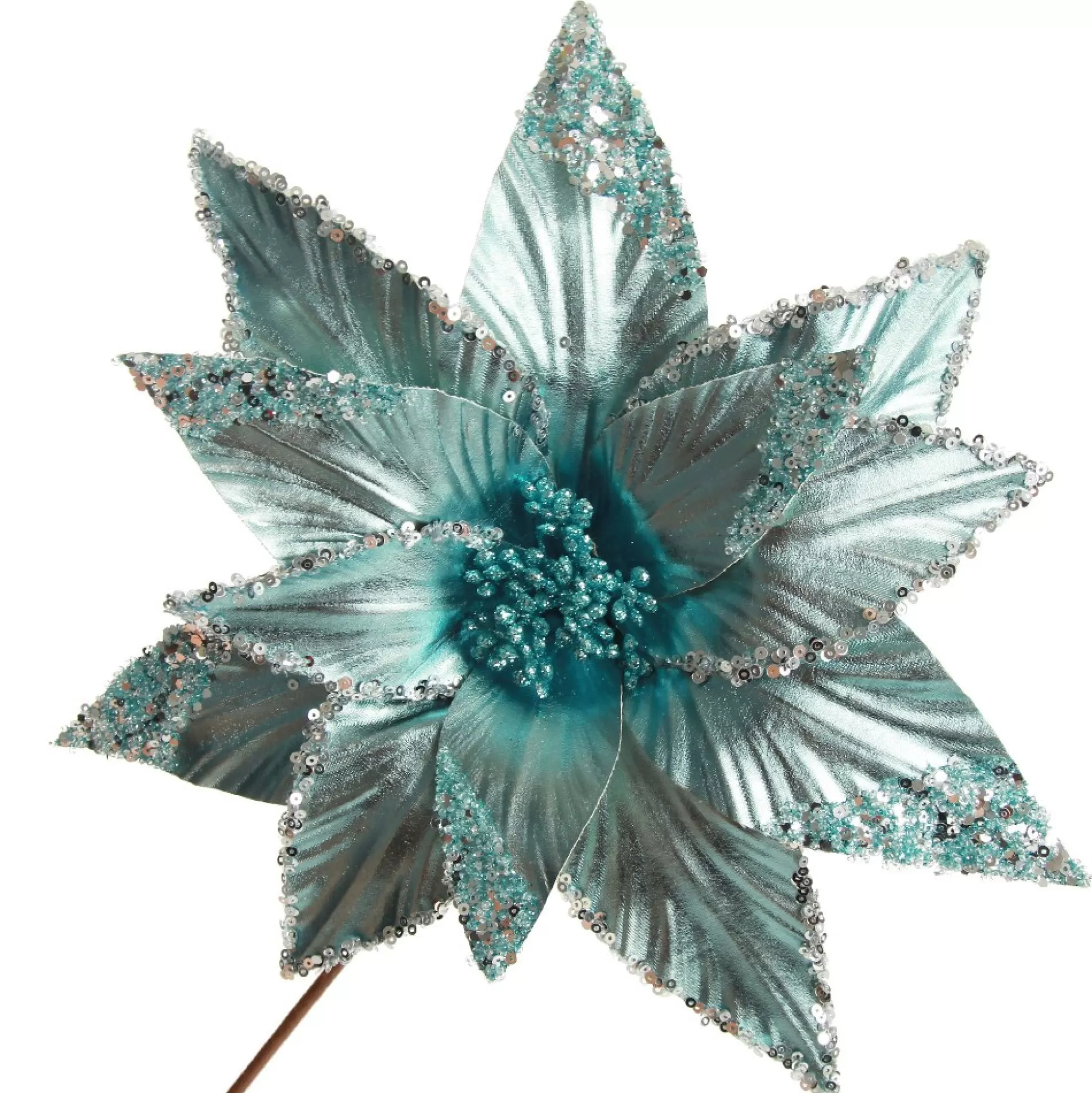 Shiny Blue Poinsettia Flower Stem Christmas Flowers |