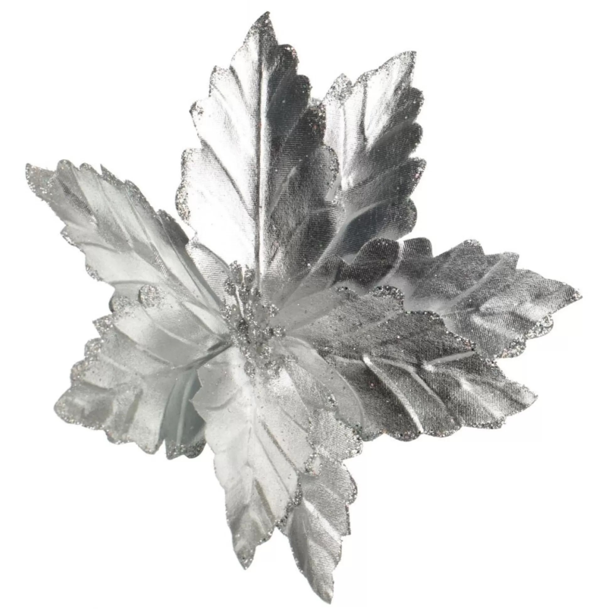 Shiny Silver Foil Poinsettia Flower Clip Christmas Flowers |