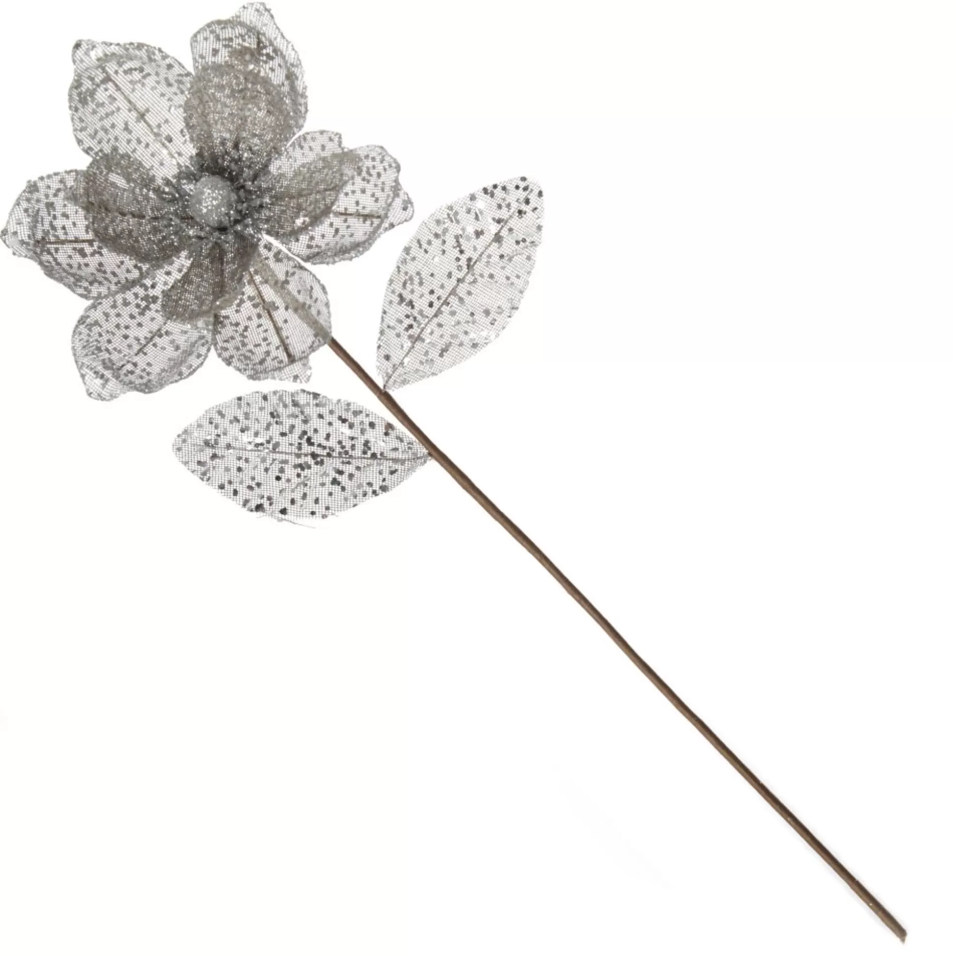 Silver and Sequin Magnolia Flower Stem Christmas Flowers |