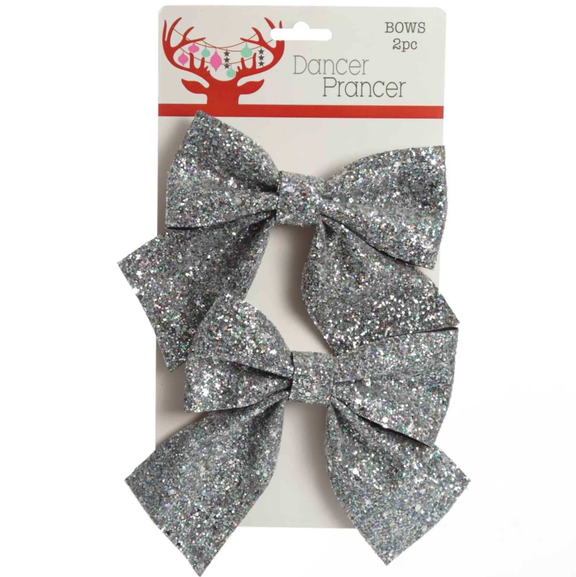 Silver Glitter Bow - Set of 2 Christmas Bells And Bows |