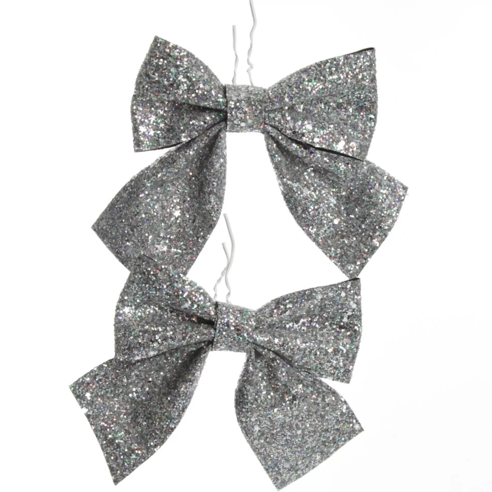 Silver Glitter Bow - Set of 2 Christmas Bells And Bows |