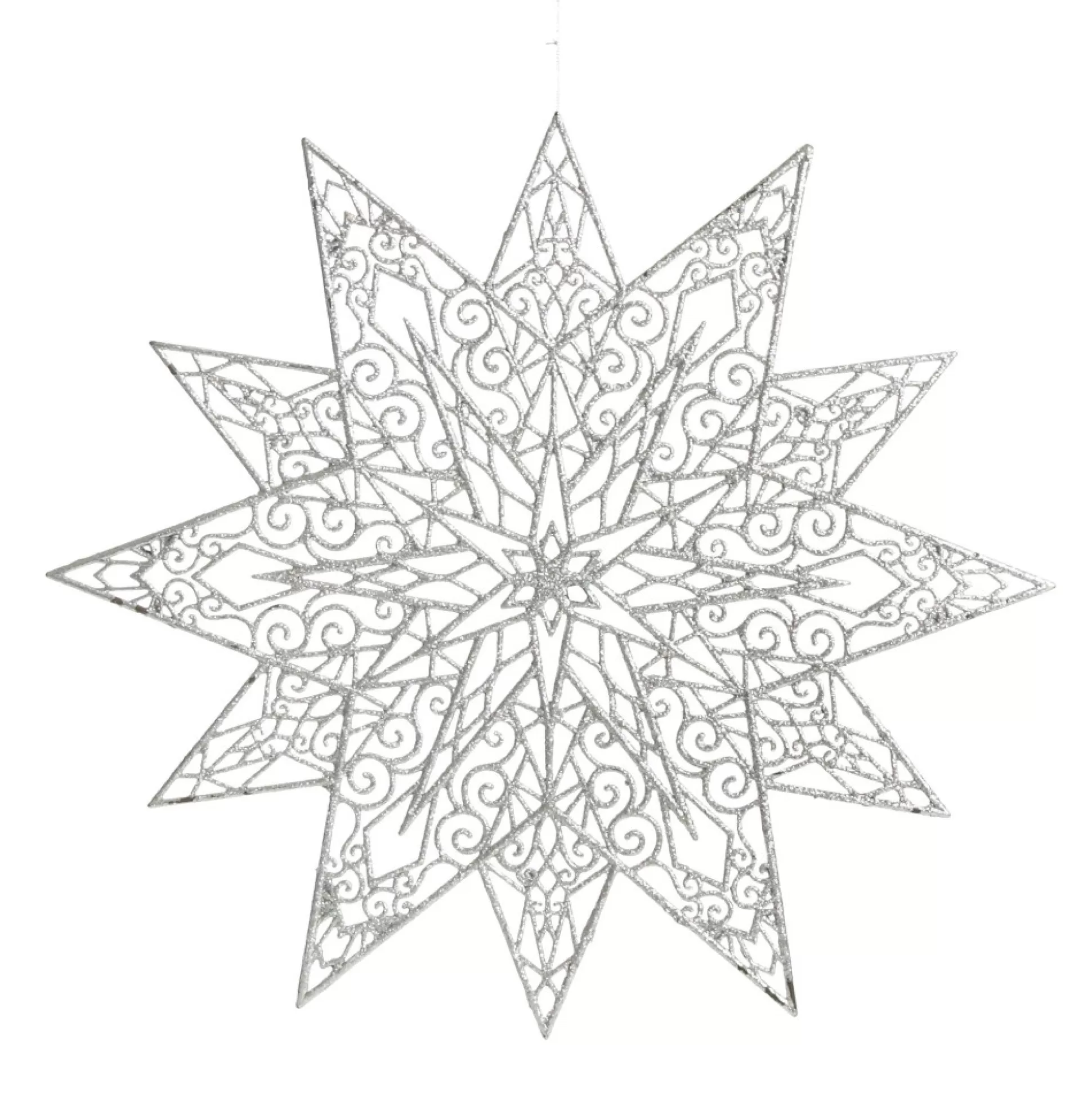 Silver Glitter Hanging Christmas Star Snowflakes And Stars |