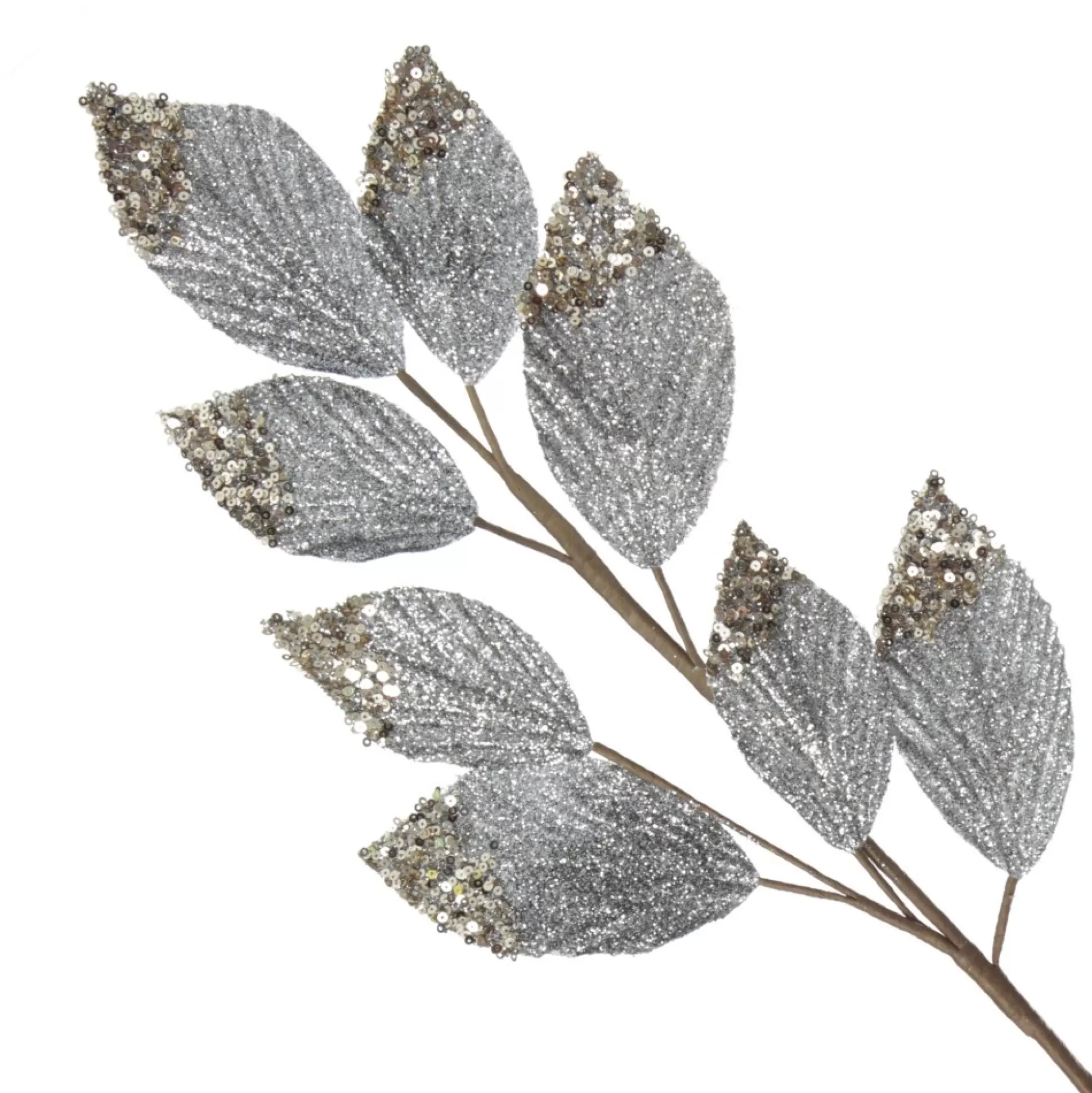 Silver Glitter Leaf Spray with Sequin Tips Christmas Sprays |