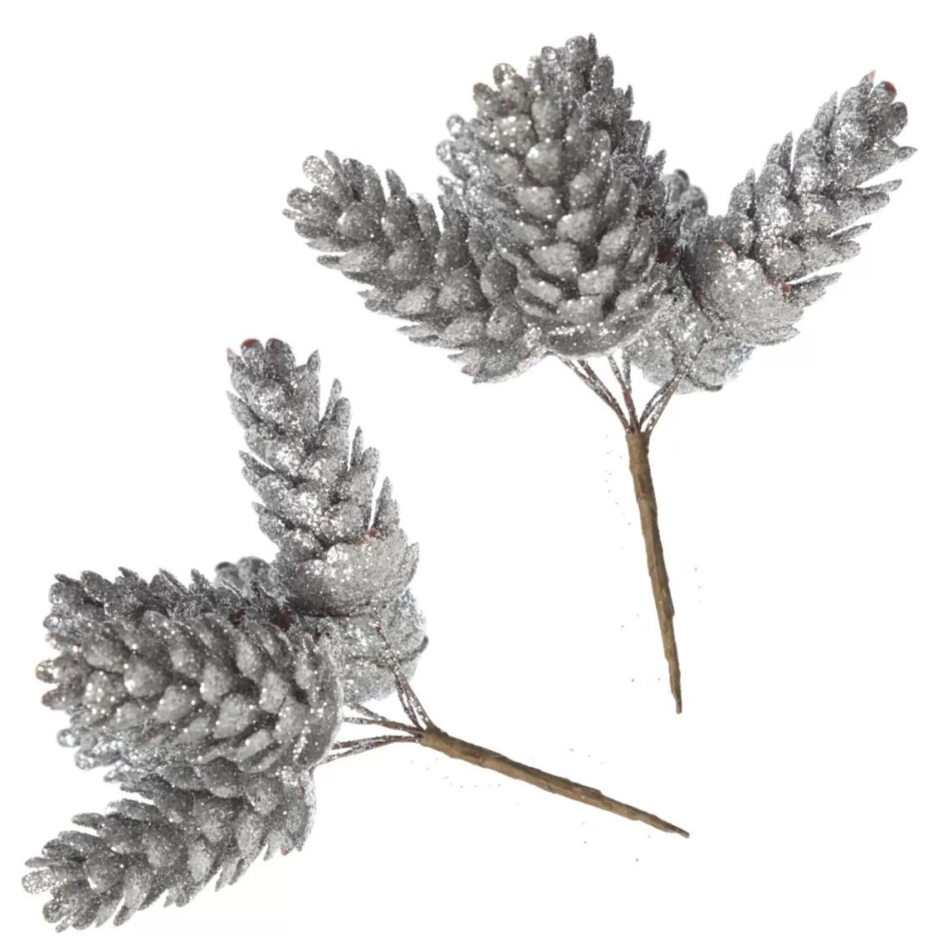 Silver Glitter Pinecone Clusters - Set of 2 Pinecones And Acorns |