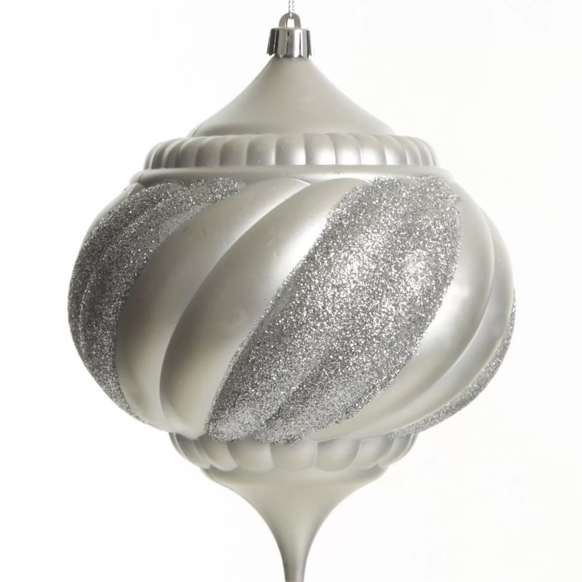 Silver Glitter Swirl Christmas Onion Bauble Finials And Drops |