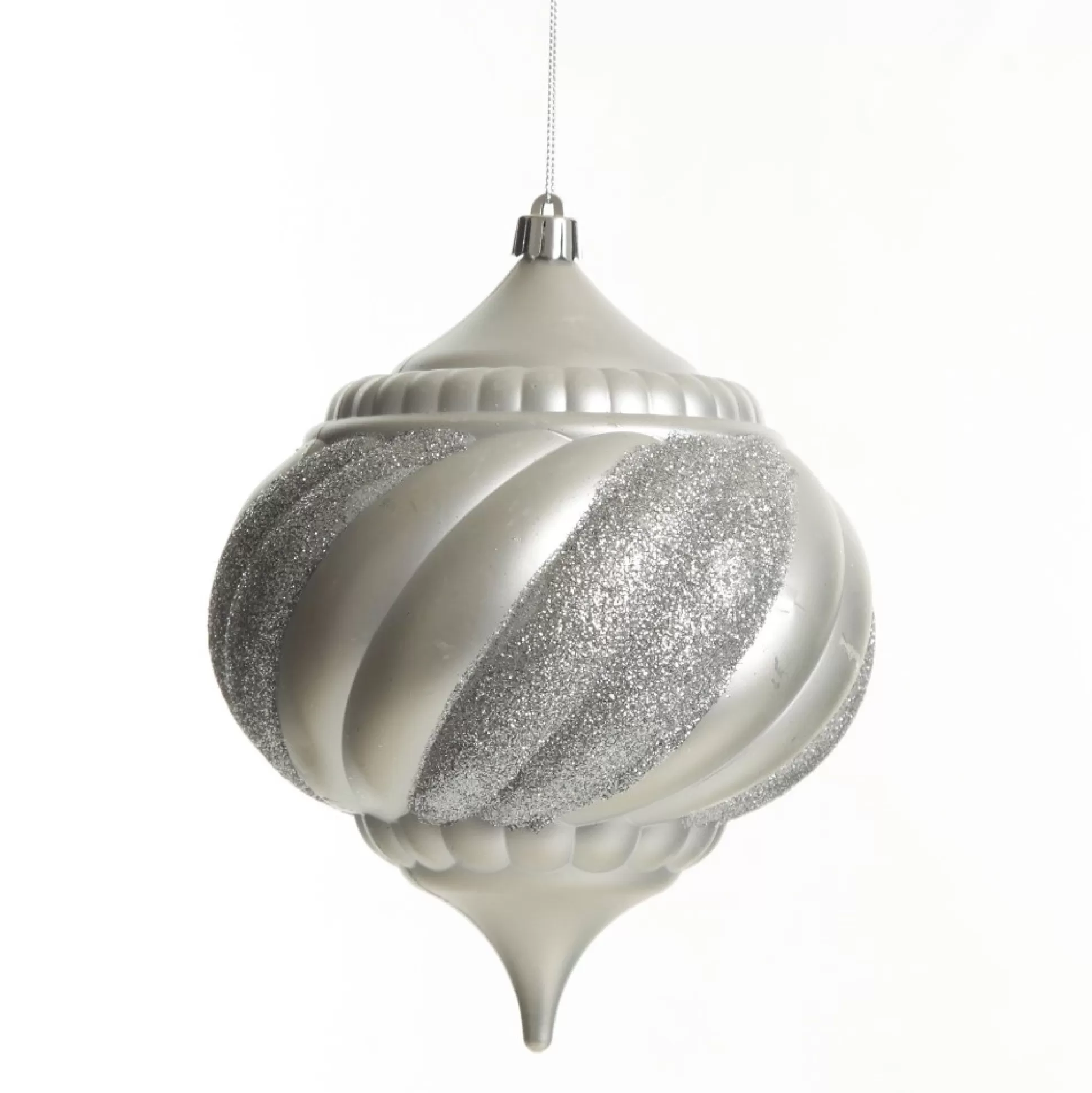 Silver Glitter Swirl Christmas Onion Bauble Finials And Drops |