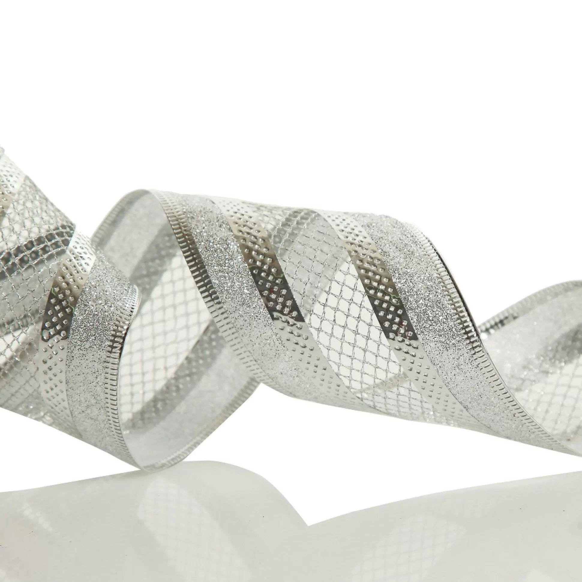 Silver Mesh and Glitter Edge Wired Christmas Ribbon Ribbons |