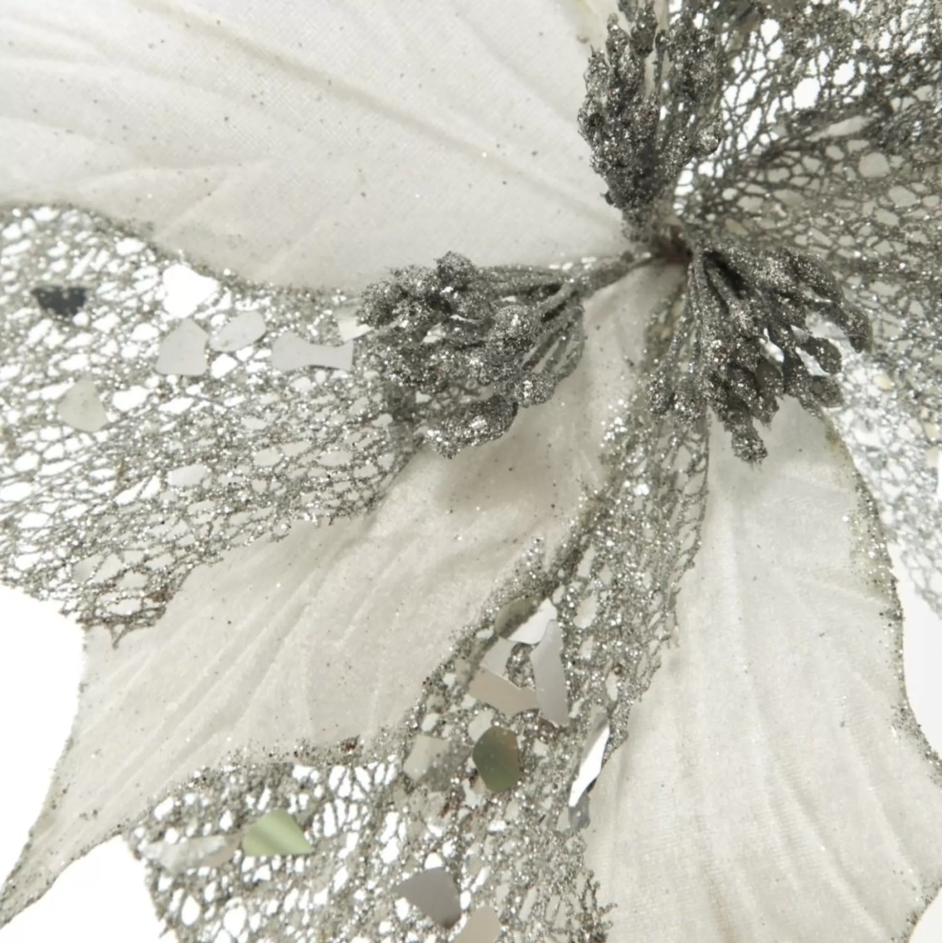 Silver Mesh and White Satin Poinsettia Flower Clip Christmas Flowers |