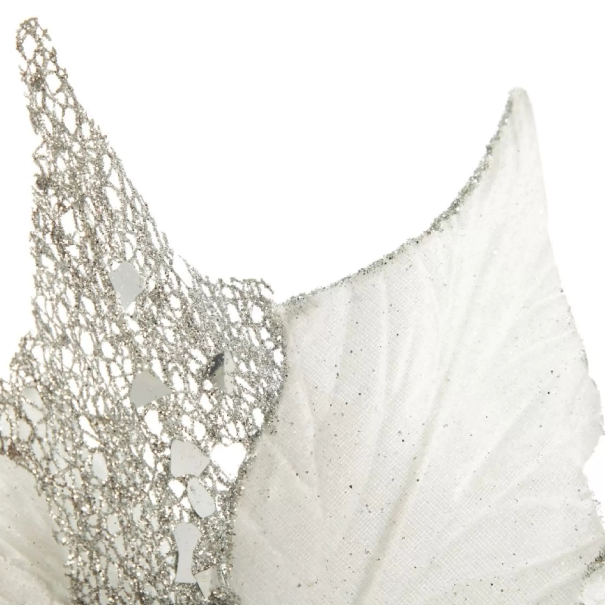 Silver Mesh and White Satin Poinsettia Flower Clip Christmas Flowers |