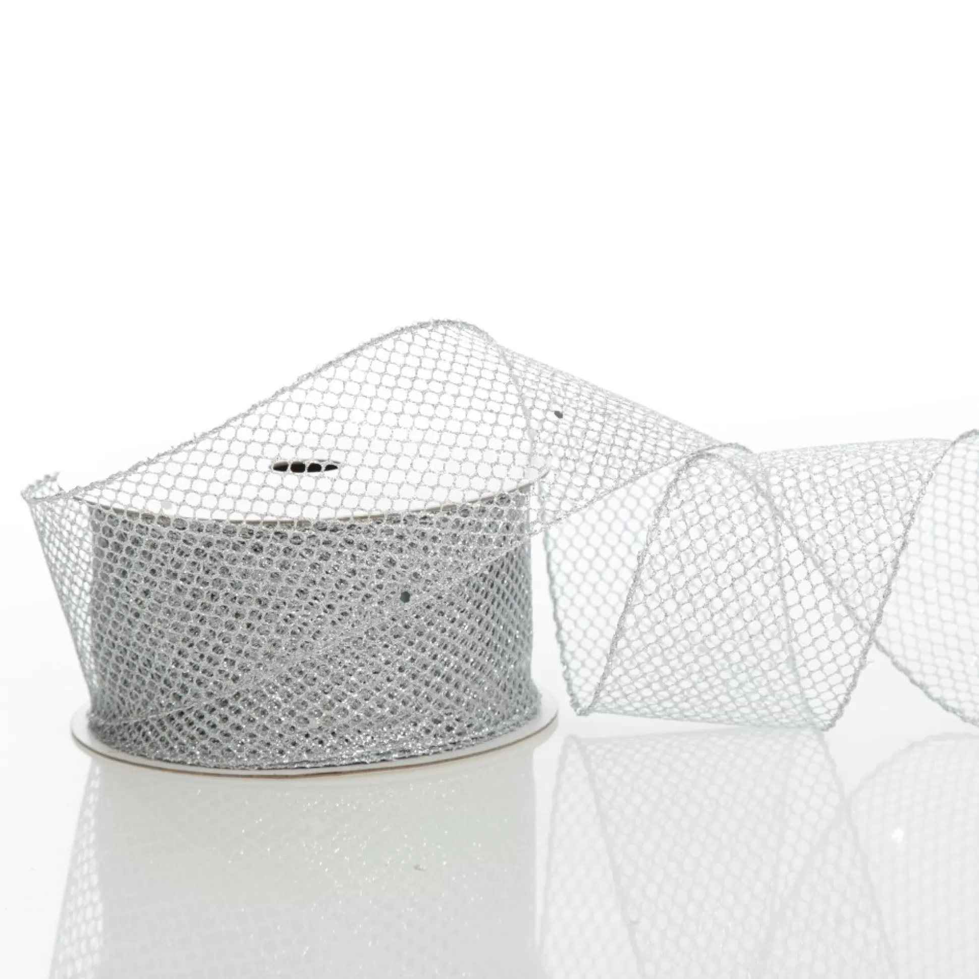Silver Mesh Wired Christmas RIbbon - 6.5cm Ribbons |