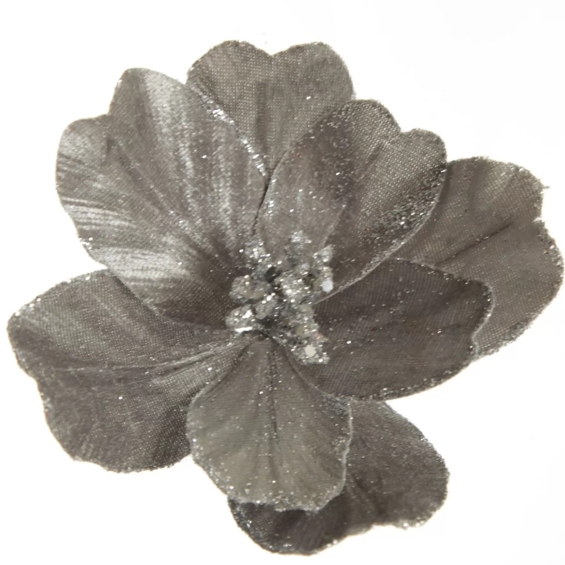 Silver Satin Magnolia Flower Stem with Glitter Trim Christmas Flowers |
