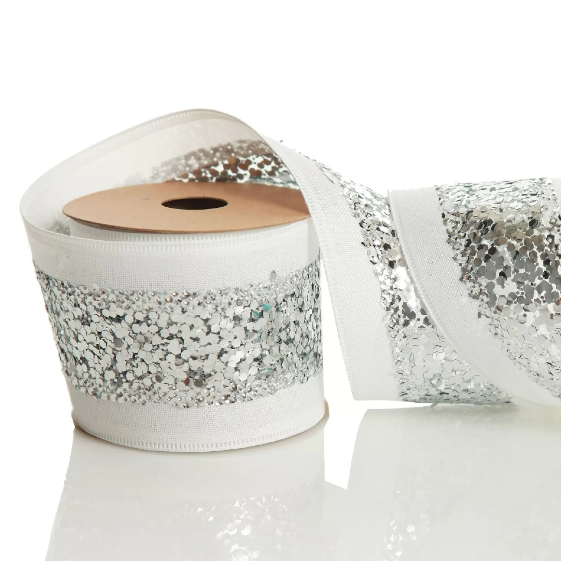 Silver Sequin Wired Christmas Ribbon Ribbons |