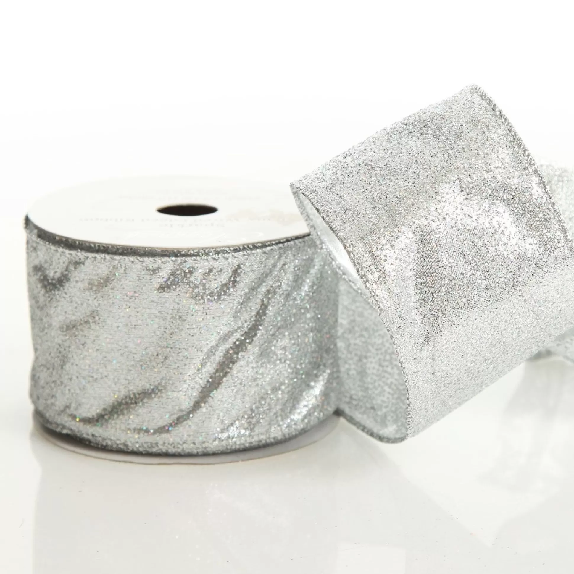 Silver Sparkle Glitter Ribbon Wired Edge - 6.3cm Ribbons |