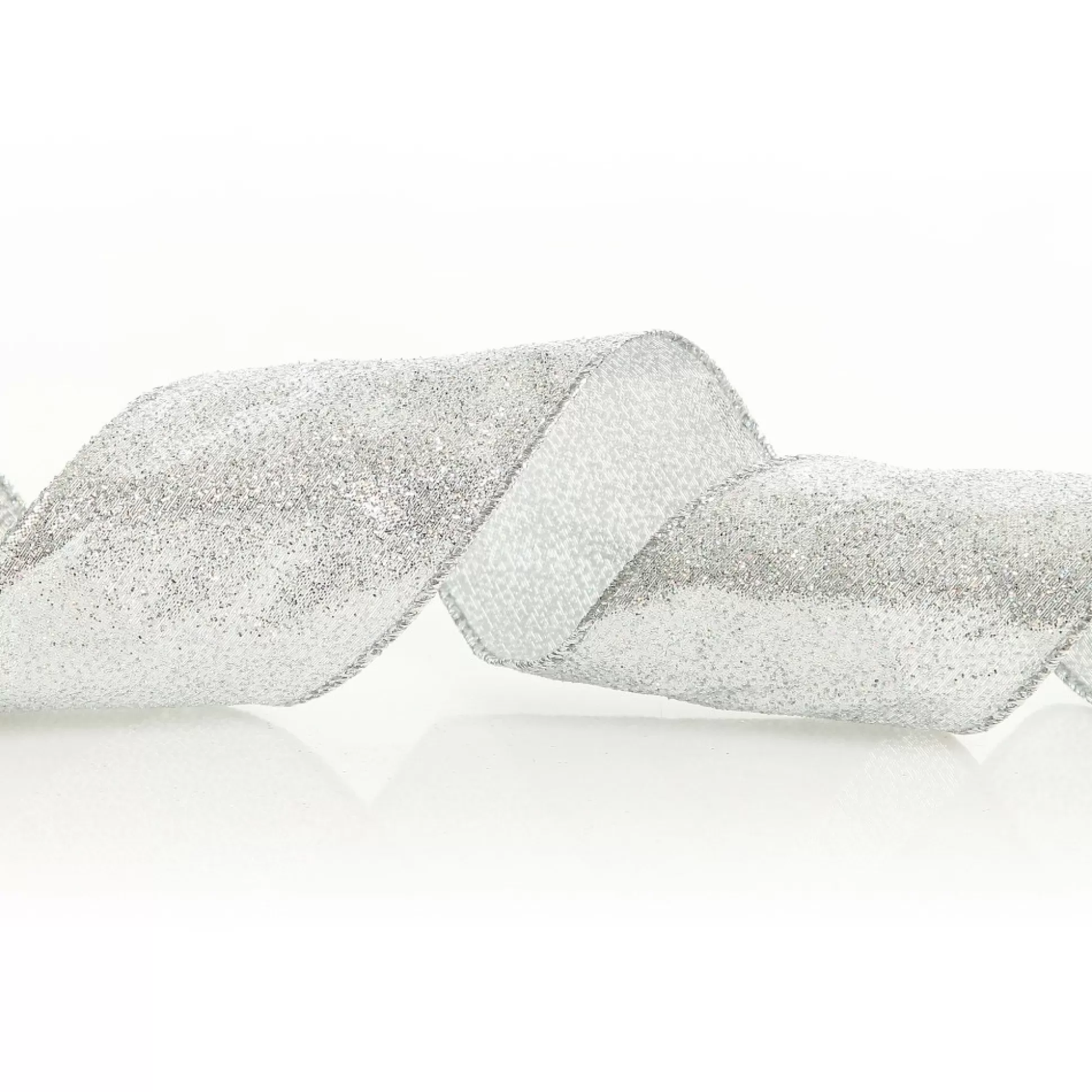 Silver Sparkle Glitter Ribbon Wired Edge - 6.3cm Ribbons |