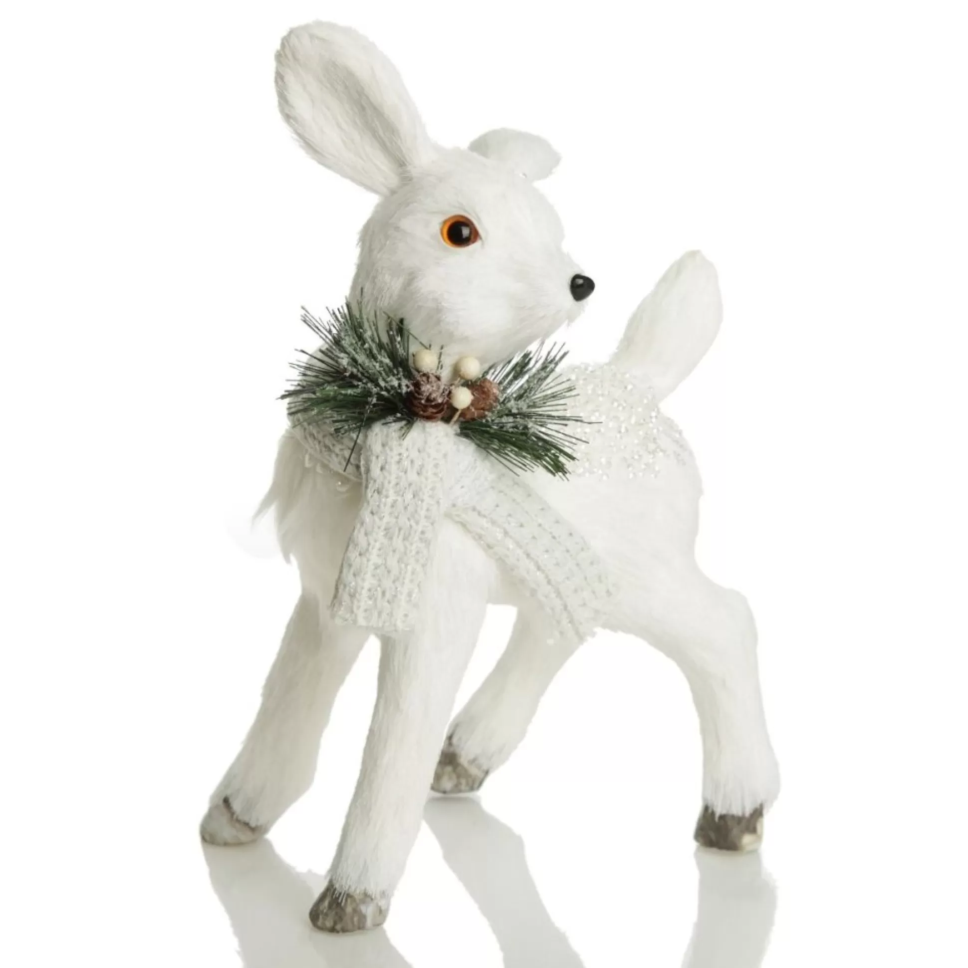 Small White Sisal Standing Deer with White Glitter Highlights Christmas Birds And Animals |