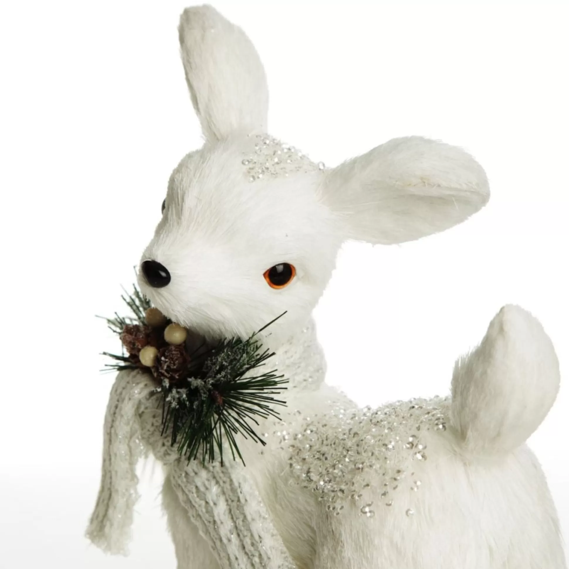 Small White Sisal Standing Deer with White Glitter Highlights Christmas Birds And Animals |