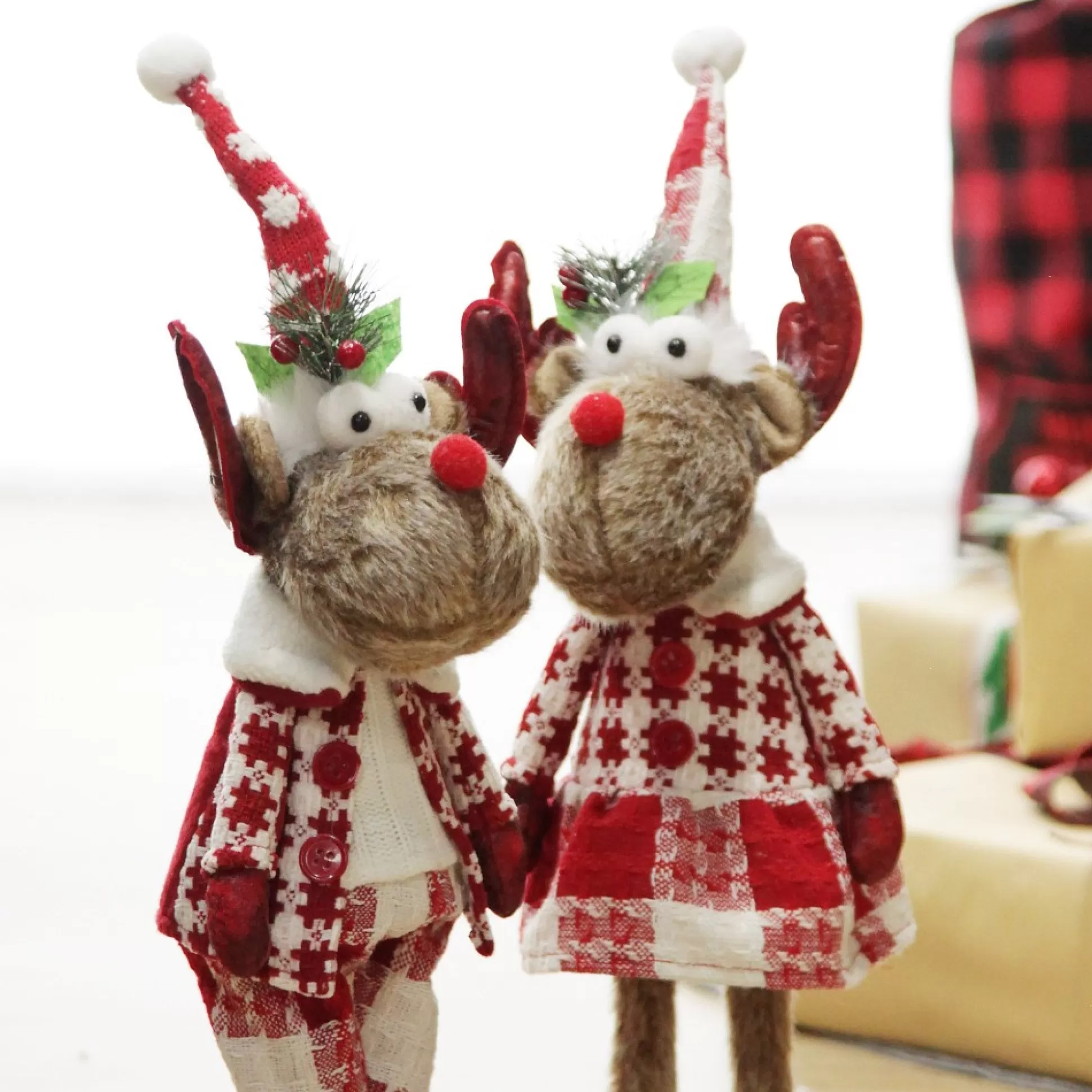 Standing Girl Reindeer Bobble Body Christmas Ornament Christmas Figurines |