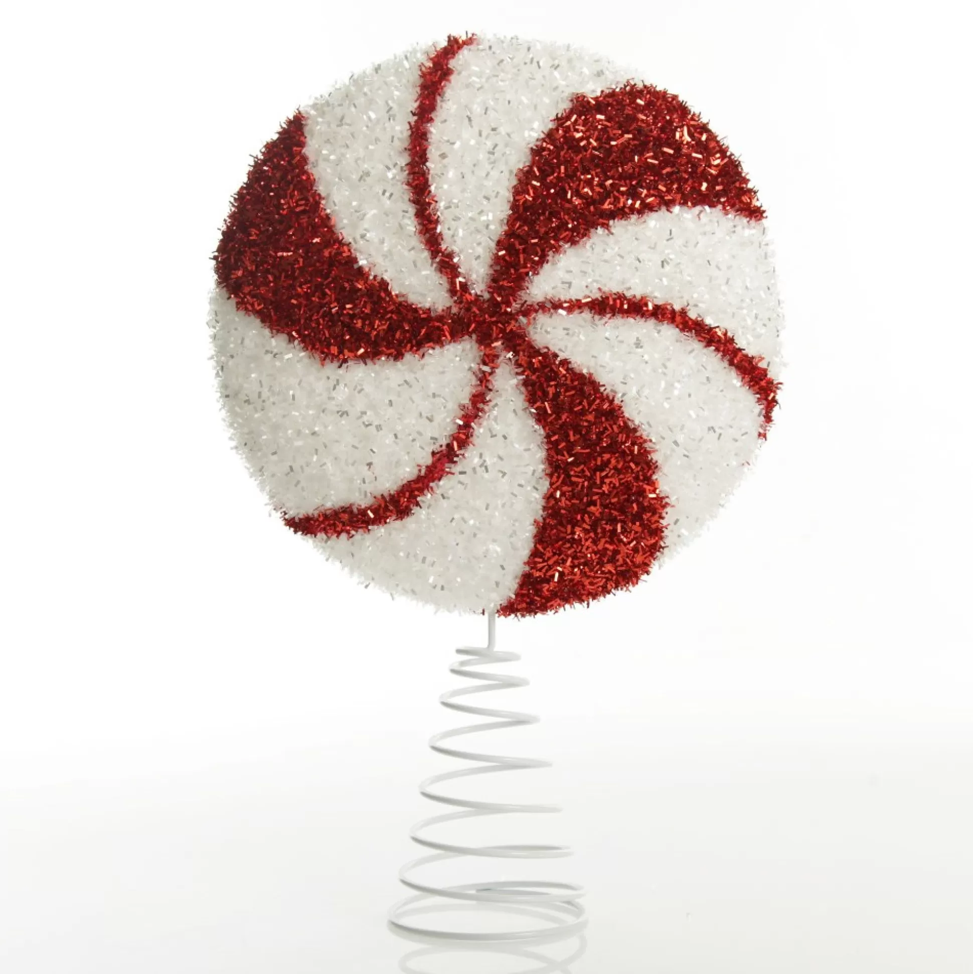 White and Red Tinsel Peppermint Swirl Tree Topper Tree Toppers |