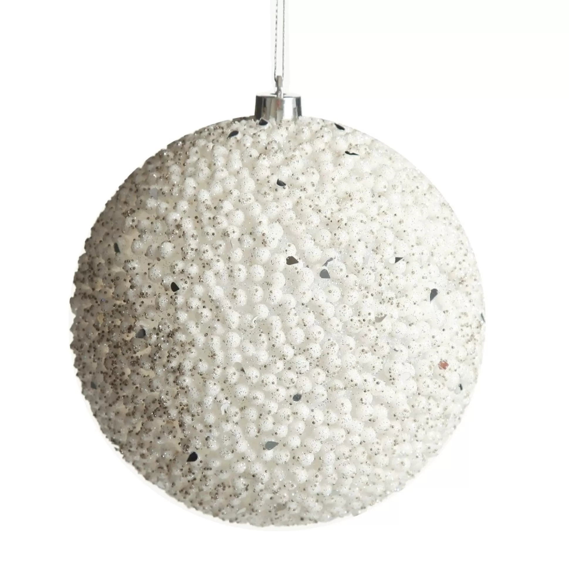 White Beaded Christmas Bauble - Set of 2 Decorative Christmas Baubles |