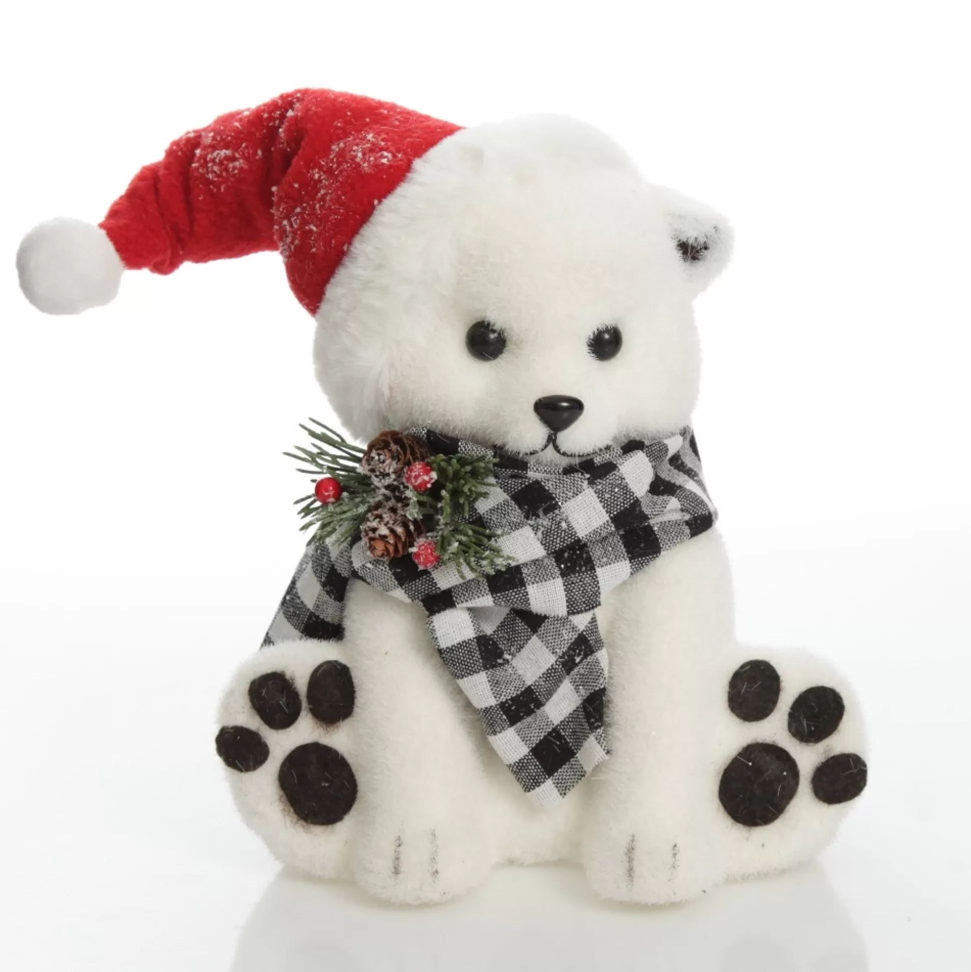White Boy Polar Bear Cub Sitting with Santa Hat Christmas Birds And Animals |