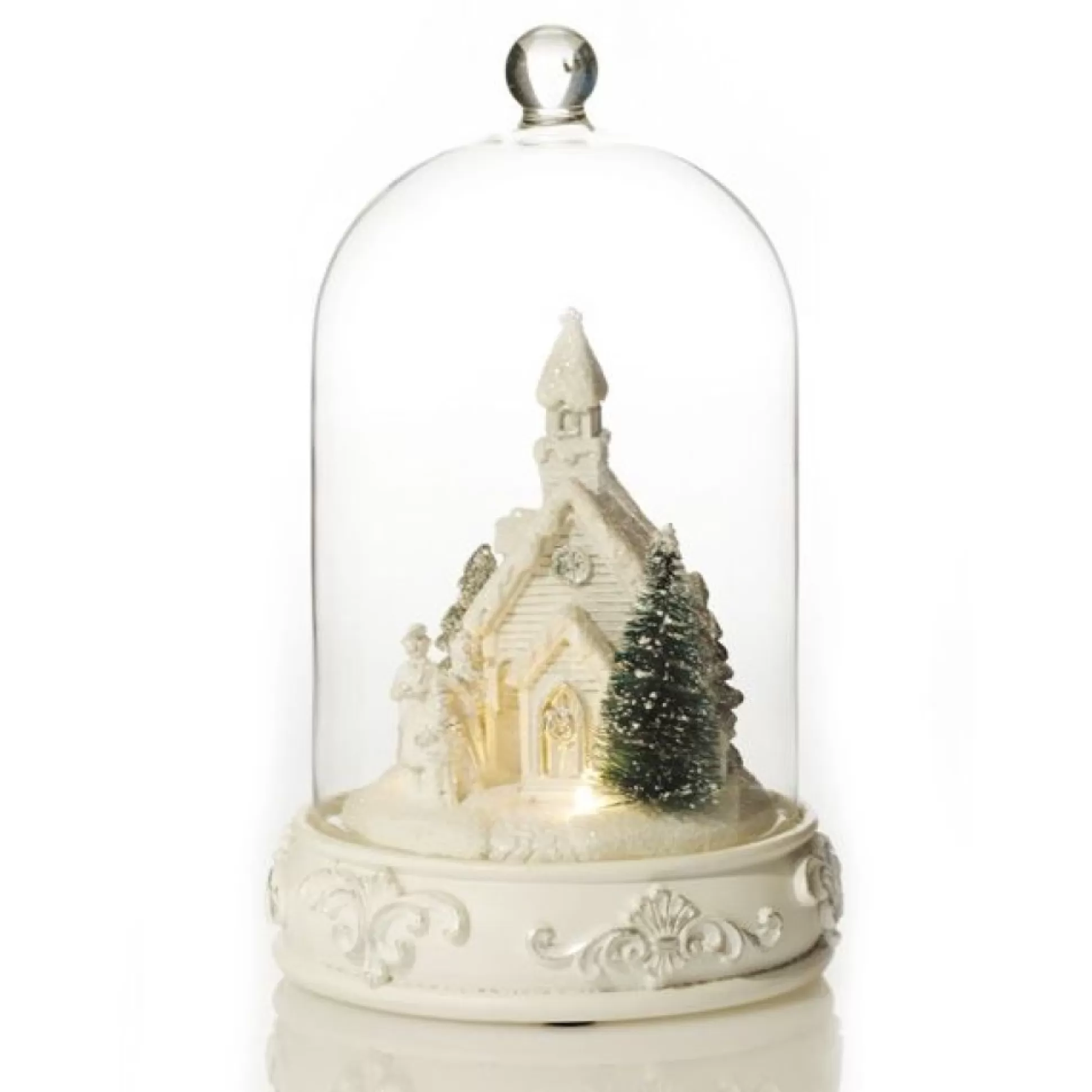 White Church in Glass Cloche Lightup Ornament Light-Up Scenes And Ornaments |