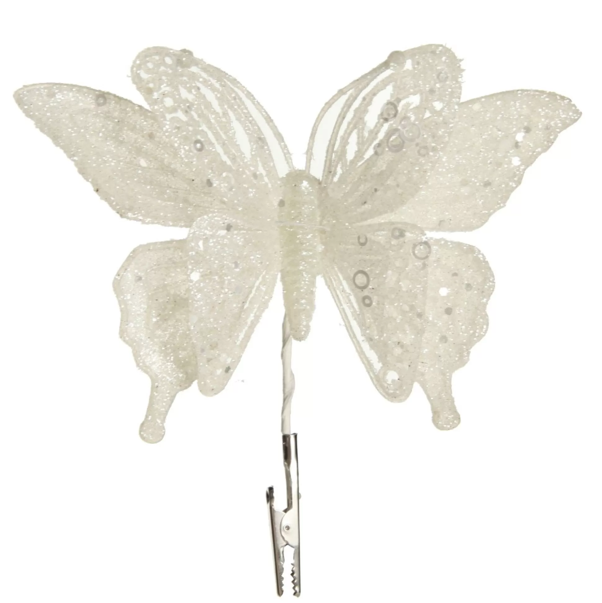 White Glitter and Sequin Butterfly Clip Butterflies And Birds |