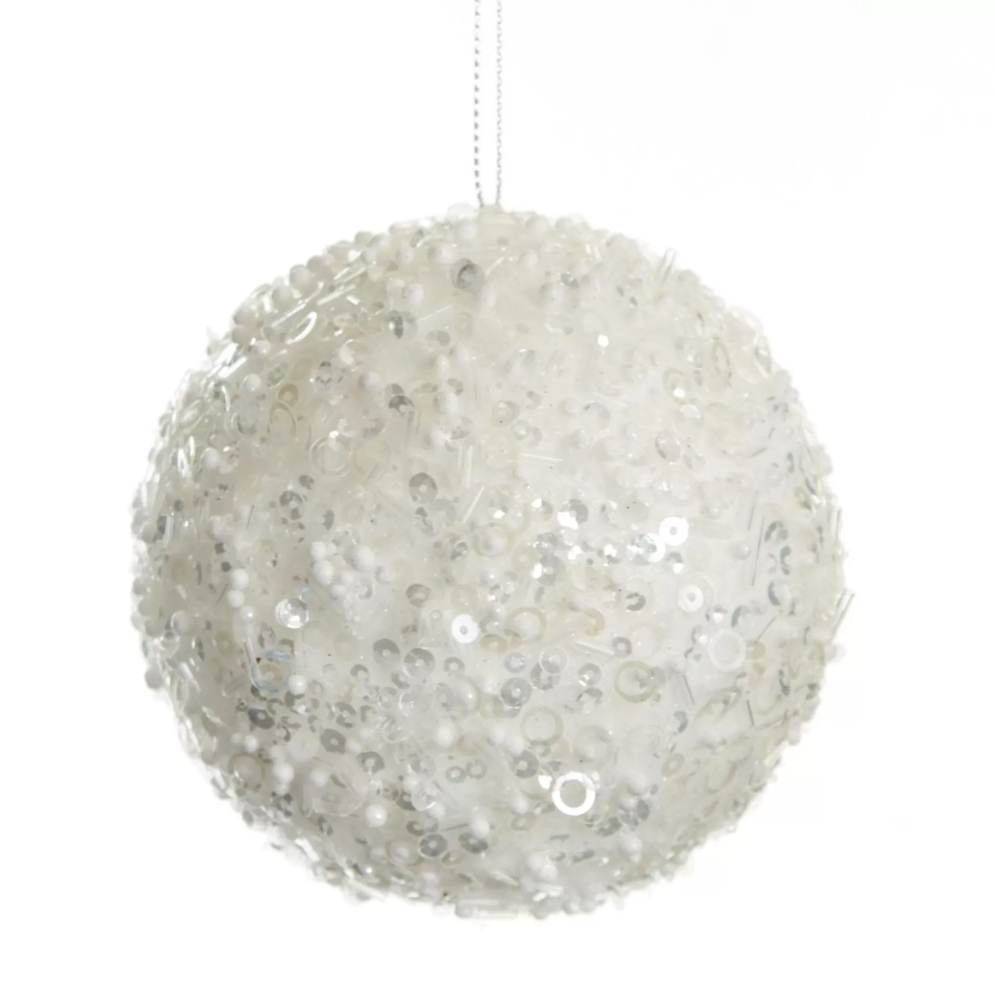 White Glitter Sequin and Bead Ball Decorative Christmas Baubles |