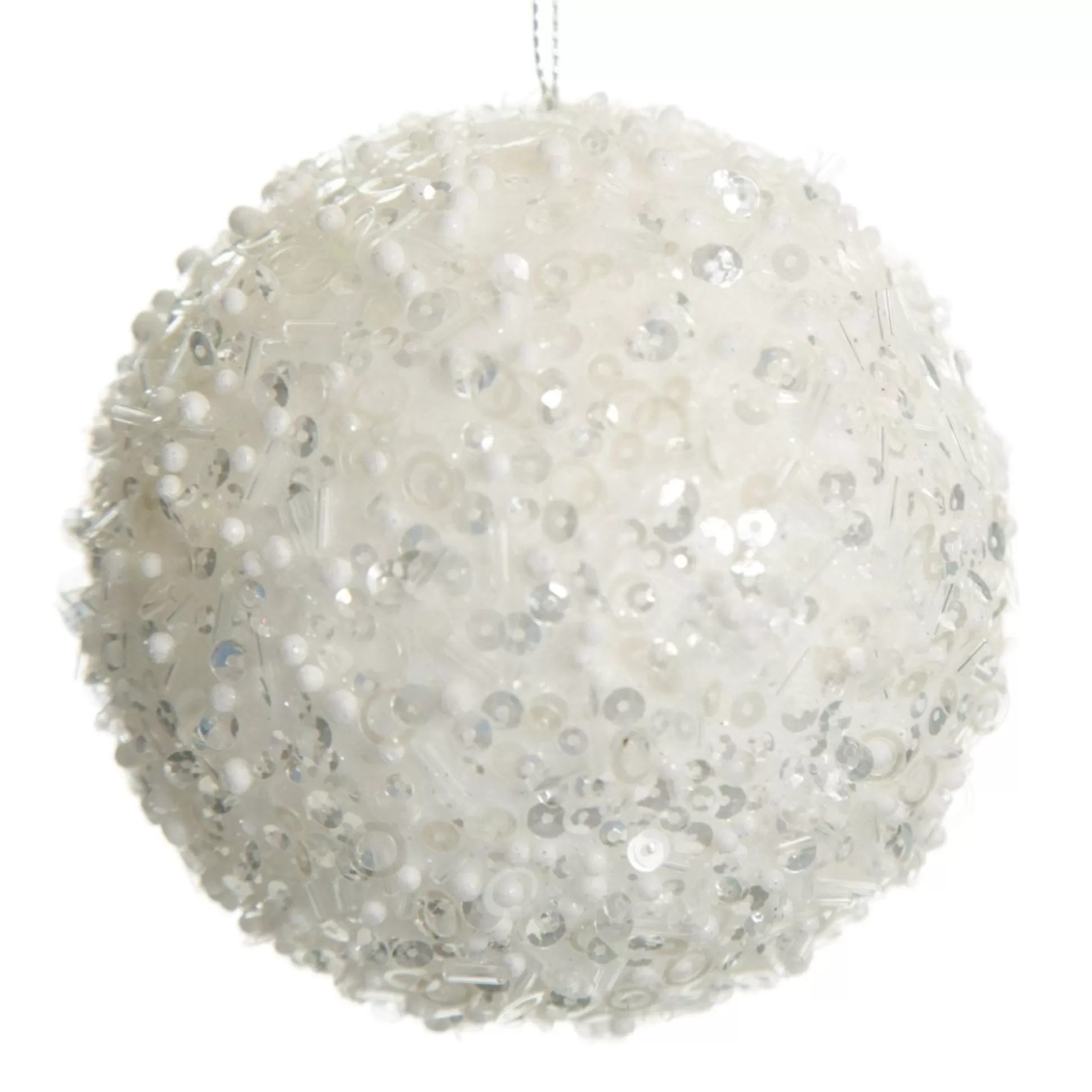 White Glitter Sequin and Bead Ball Decorative Christmas Baubles |